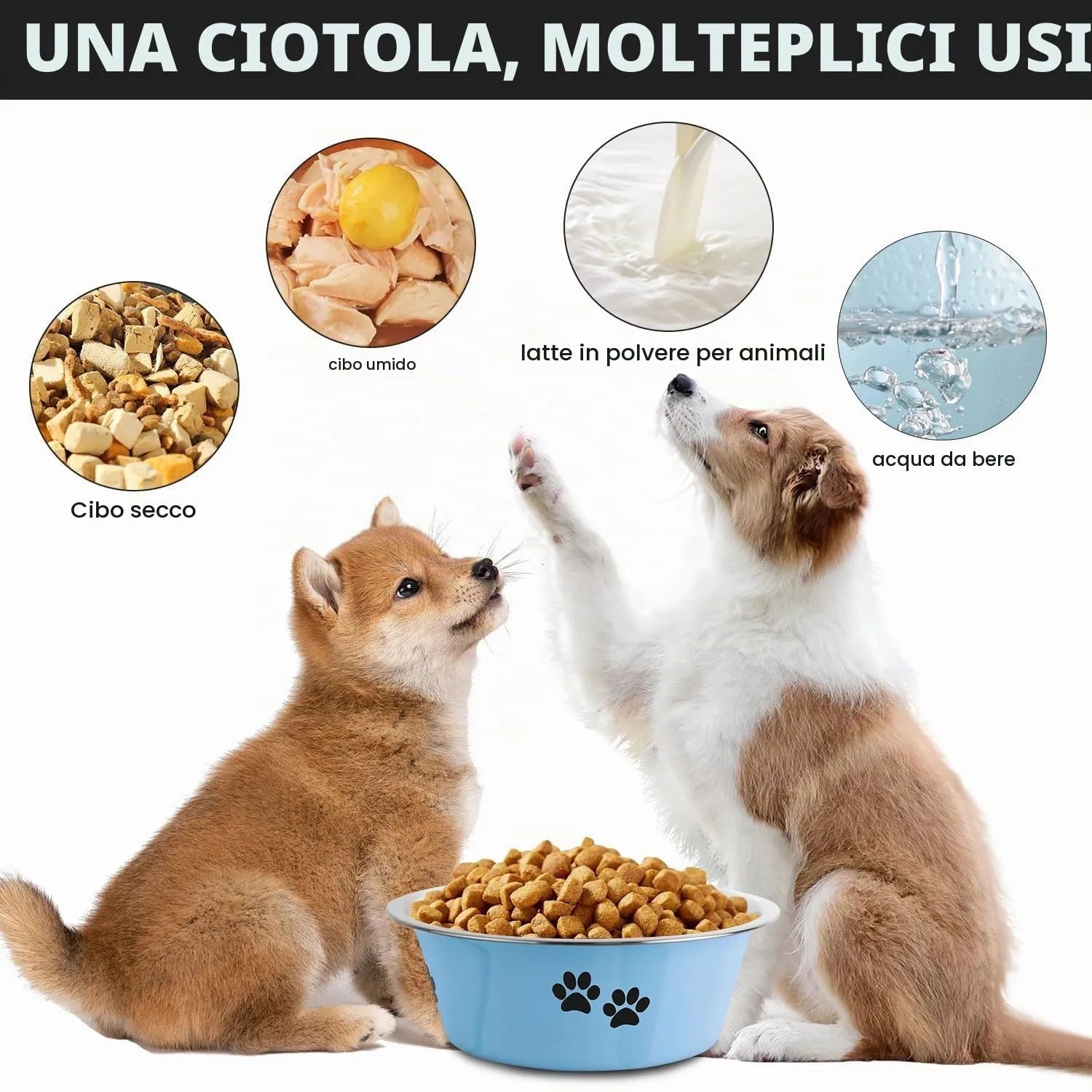 SUOXU Ciotole per Cani in Acciaio Inox con Base Antiscivolo, 2 Pezzi, Blu, 2020ml - immagine 2