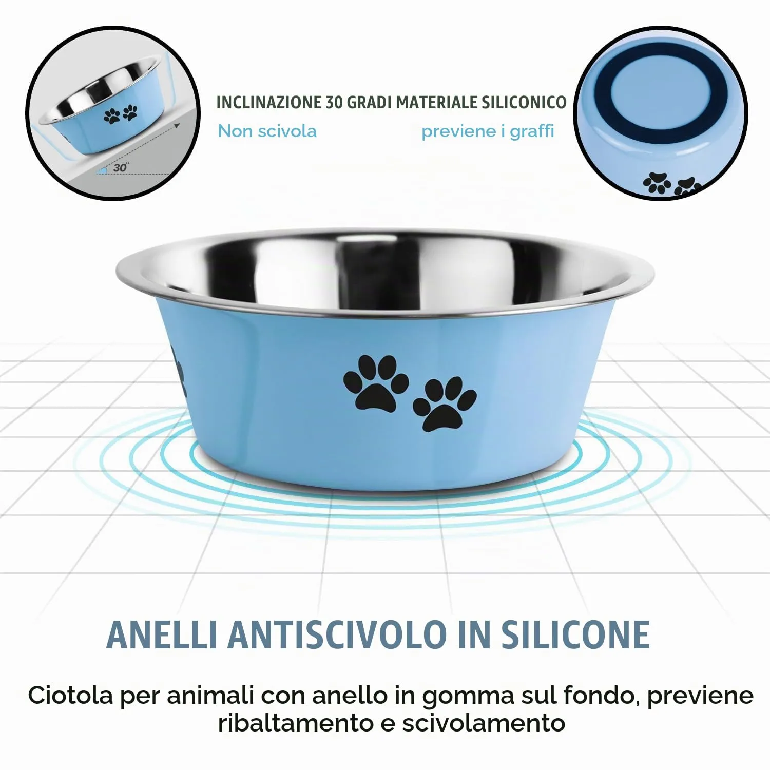 SUOXU Ciotole per Cani in Acciaio Inox con Base Antiscivolo, 2 Pezzi, Blu, 2020ml - immagine 4