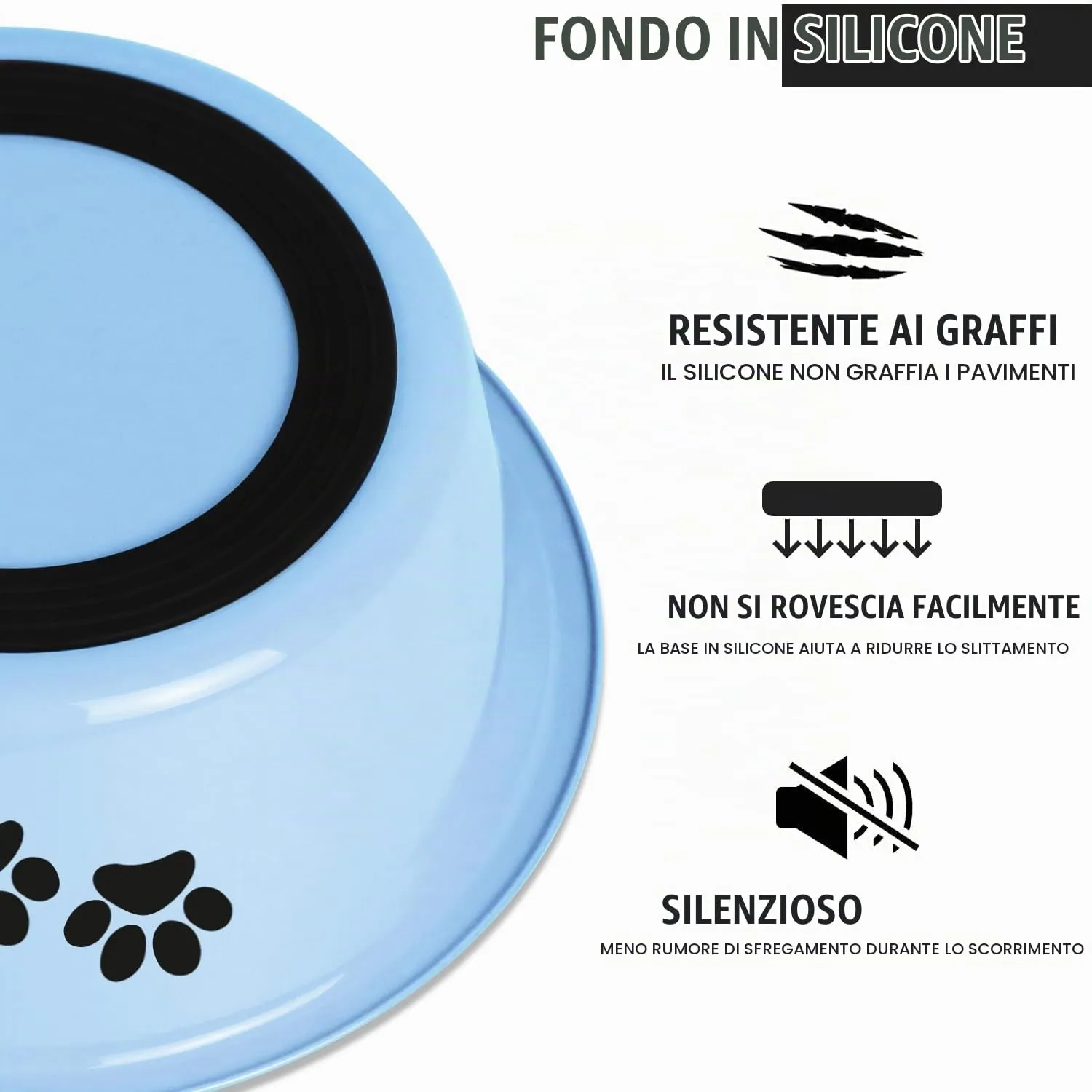 SUOXU Ciotole per Cani in Acciaio Inox, 2 pezzi, Blu, 1560ml, Base Antiscivolo - immagine 5