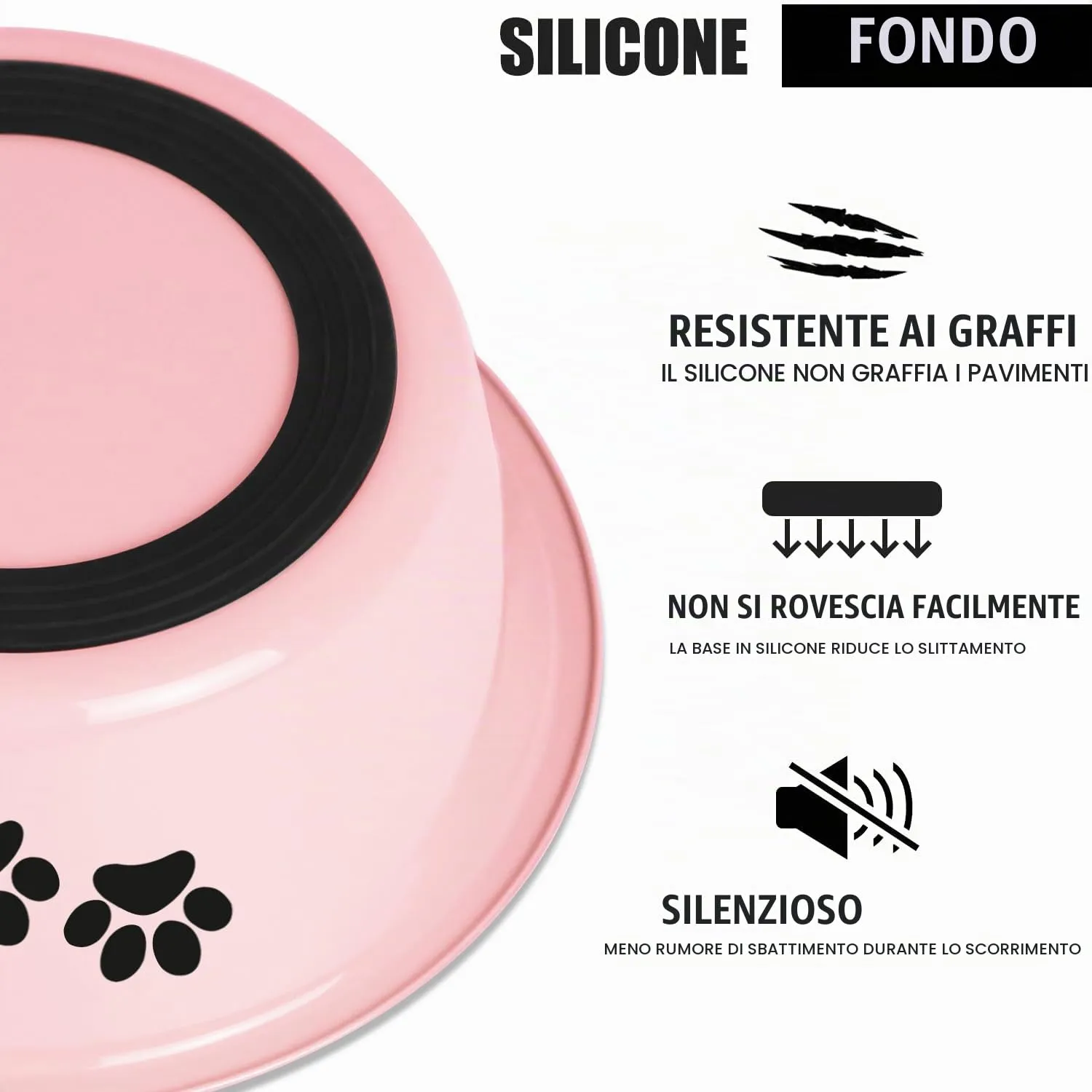 SUOXU Ciotole per Cani in Acciaio Inox, 2 Pezzi, Rosa, 2020ml, Base Antiscivolo - immagine 5
