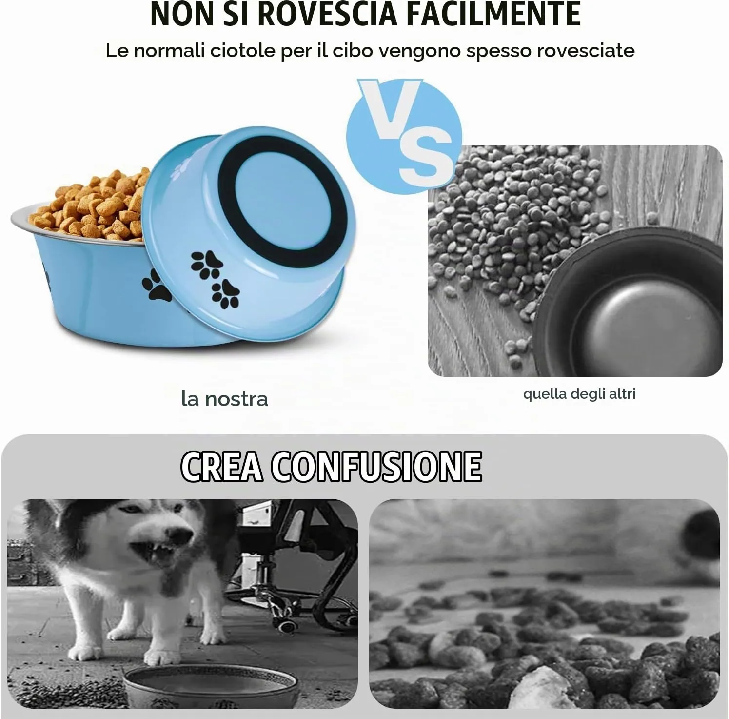 SUOXU Ciotole per Cani in Acciaio Inox, Set da 2 Pezzi, Blu, 860ml, Base Antiscivolo - immagine 5
