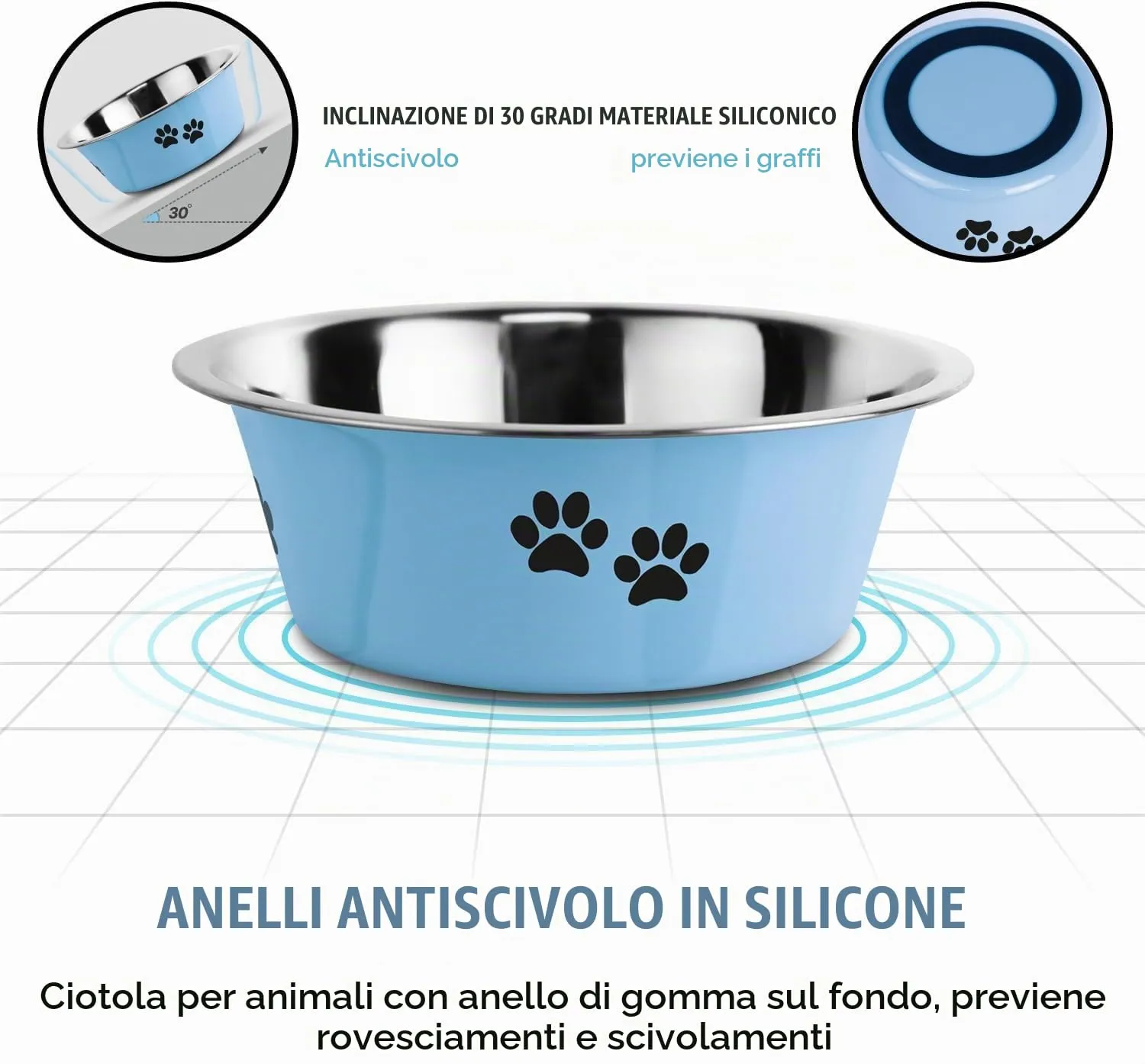 SUOXU Ciotole per Cani in Acciaio Inox, Set da 2 Pezzi, Blu, 860ml, Base Antiscivolo - immagine 6