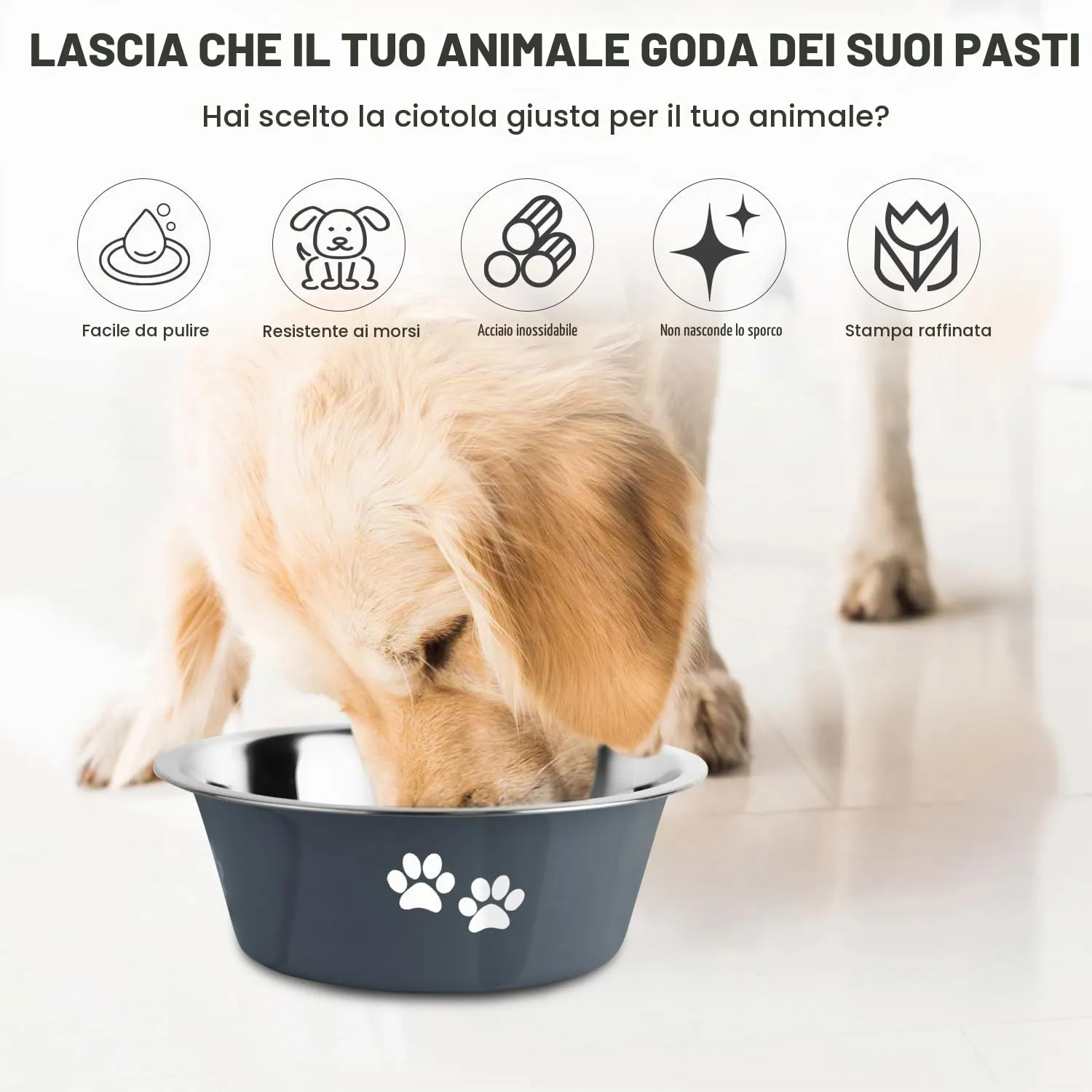 SUOXU Ciotole per Cani in Acciaio Inox, 2 Pezzi, Grigio scuro, 2020ml, Base antiscivolo - immagine 2
