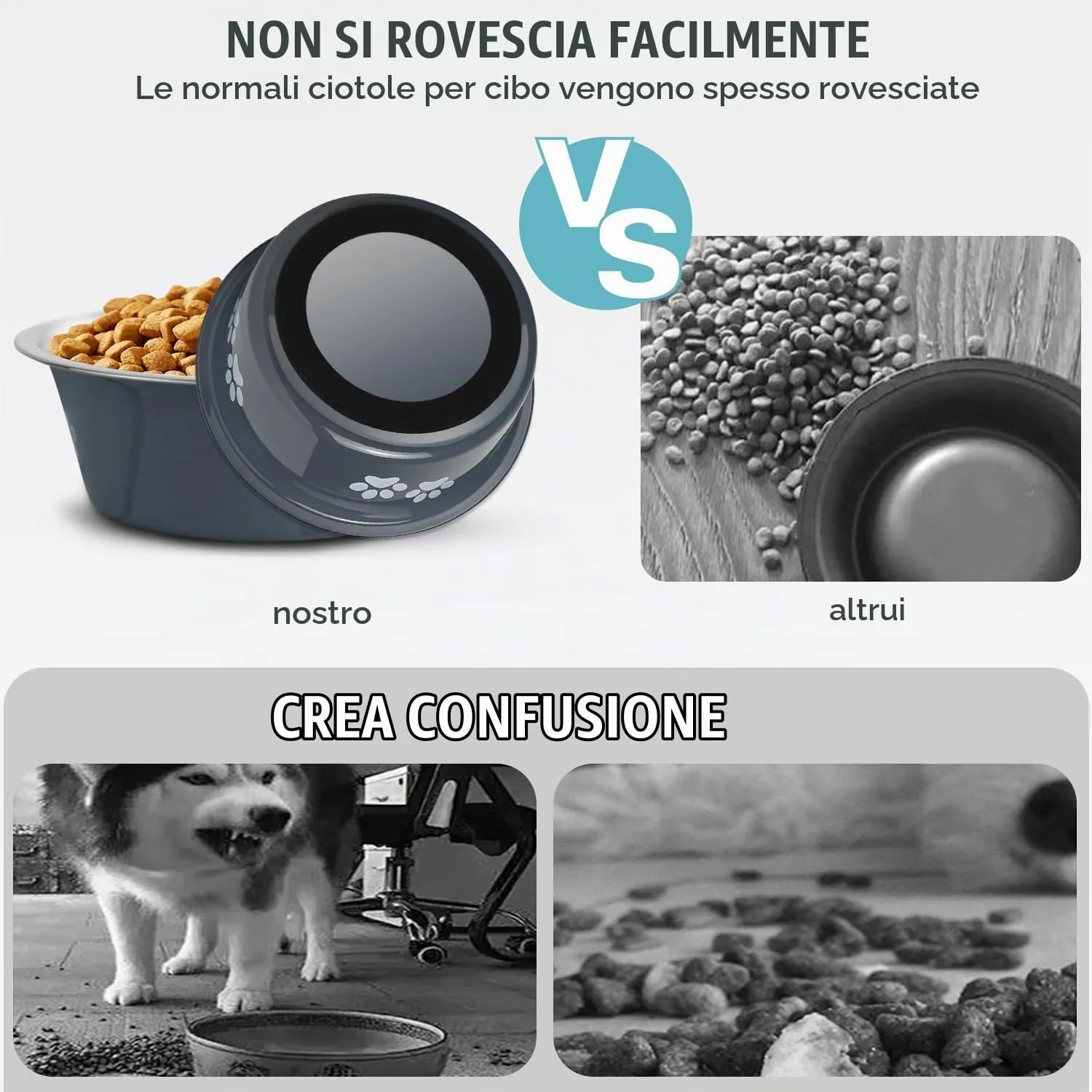 SUOXU Ciotole per Cani in Acciaio Inox, 2 Pezzi, Grigio scuro, 2020ml, Base antiscivolo - immagine 5