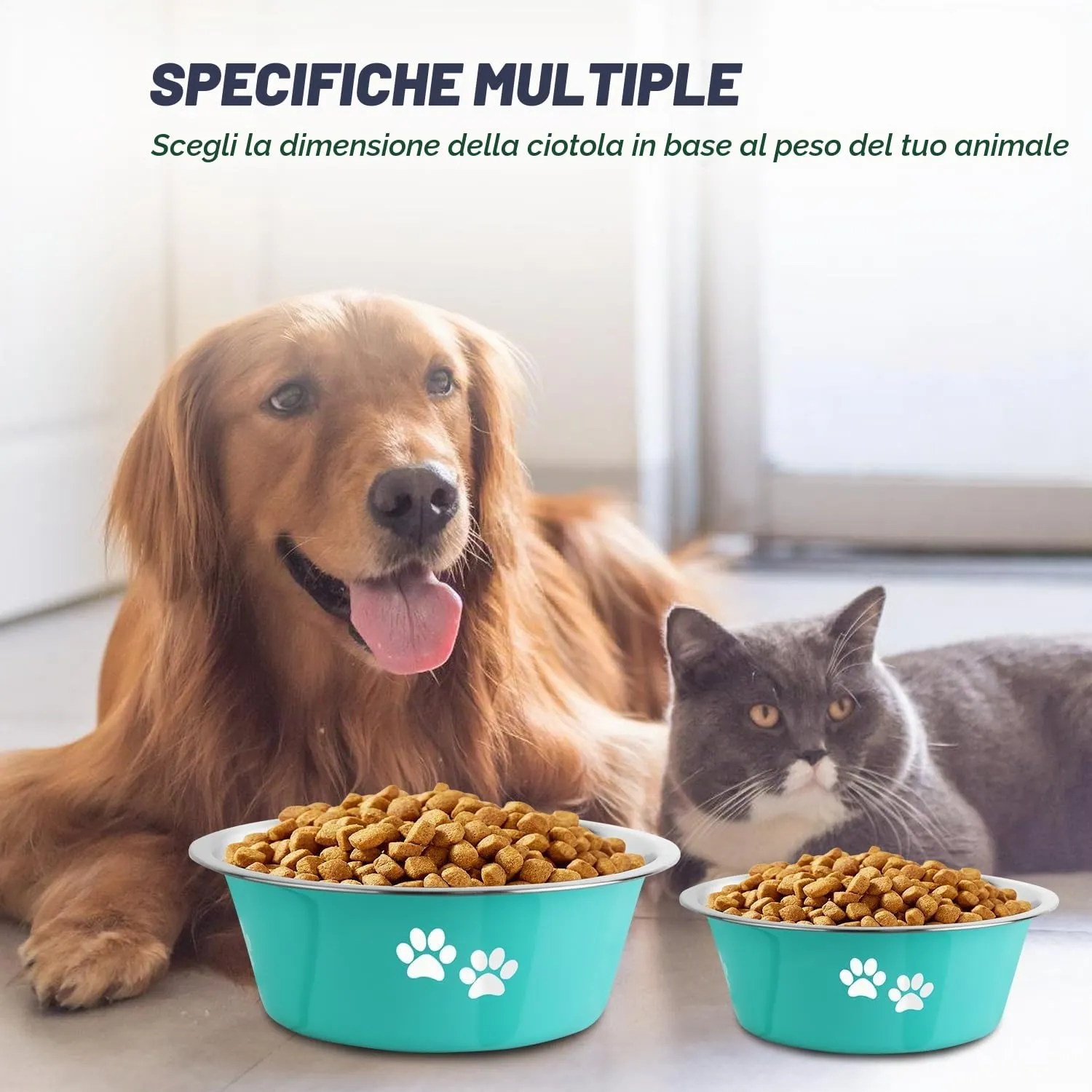 SUOXU Ciotole per Cani in Acciaio Inox, 2 Pezzi, Verde, 2020ml, Base Antiscivolo - immagine 6