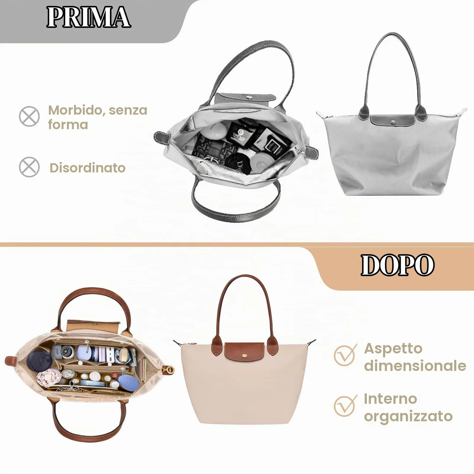 AIDUCHO Organizer in Feltro per Borse Longchamp, Beige, L - immagine 5