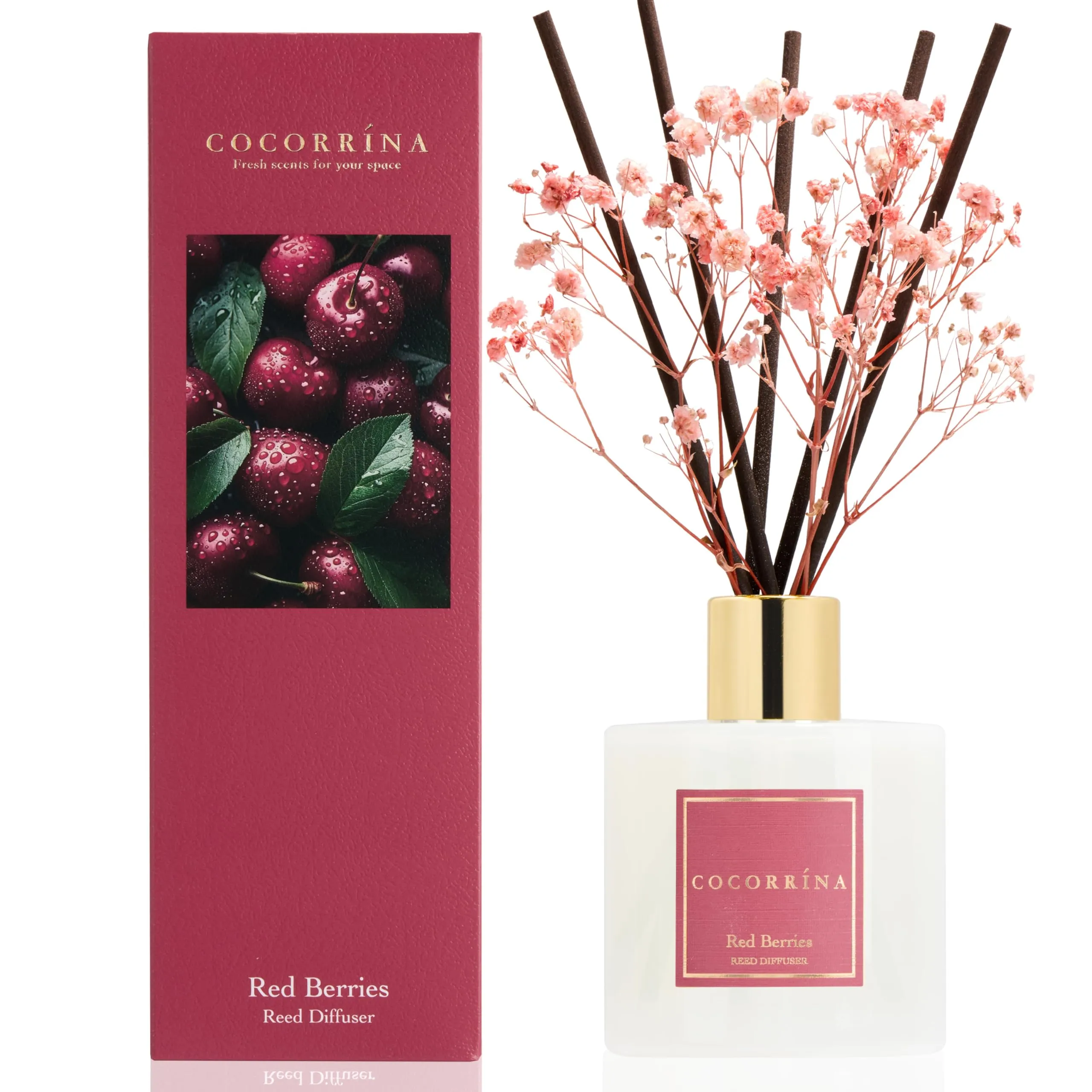 COCORRÍNA Diffusore Profumo Ambiente Red Berries, 200ml con Bastoncini - immagine 1