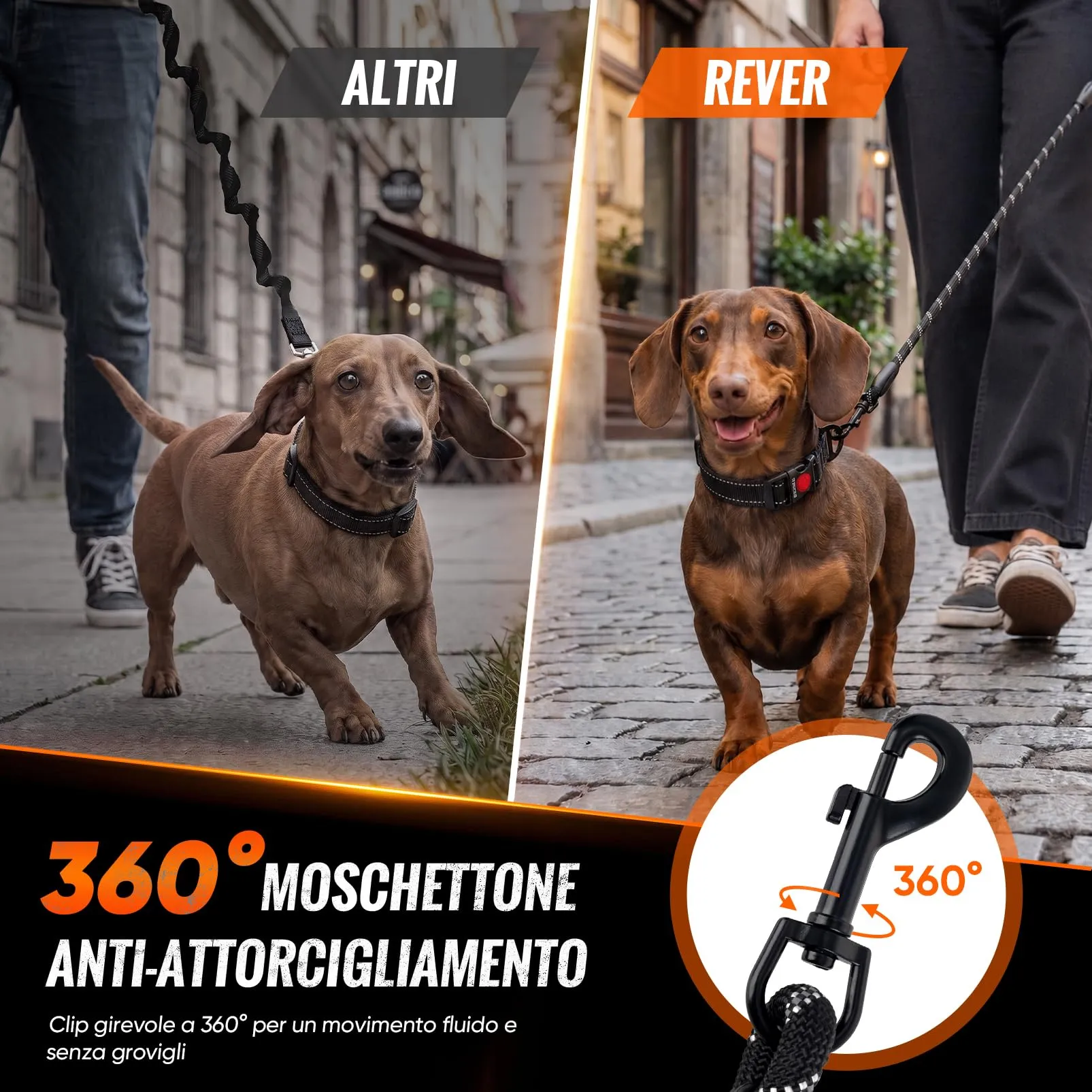 REVER Guinzaglio per Cani in Nylon, 150 cm, Nero - immagine 7