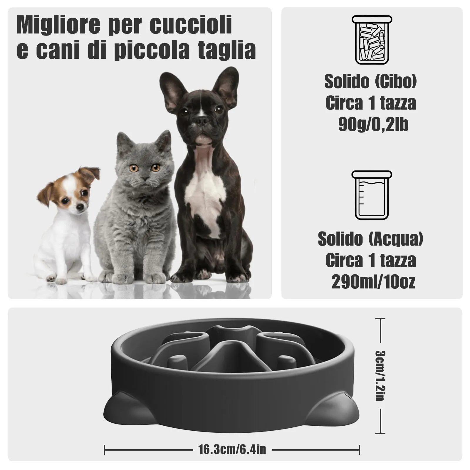 TOKAYIFE Ciotola Anti Ingozzamento per Cani, Antiscivolo, Alimentazione Lenta, Nero, S - immagine 2