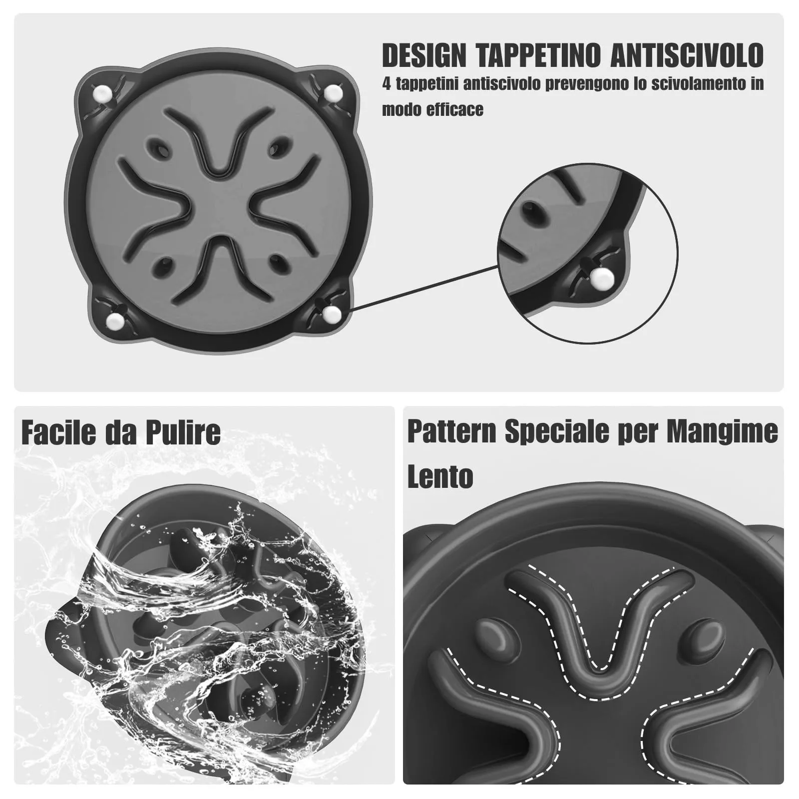 TOKAYIFE Ciotola Anti Ingozzamento per Cani, Antiscivolo, Alimentazione Lenta, Nero, S - immagine 3