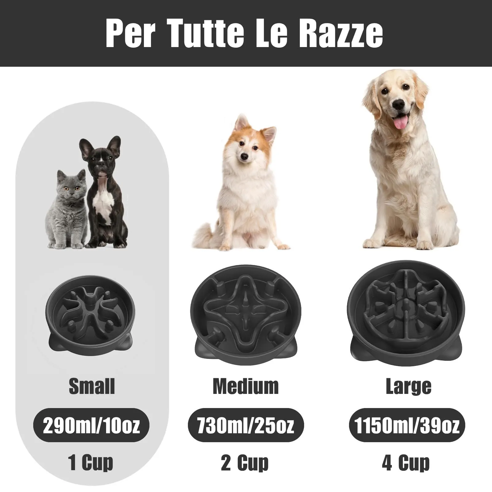 TOKAYIFE Ciotola Anti Ingozzamento per Cani, Antiscivolo, Alimentazione Lenta, Nero, S - immagine 6
