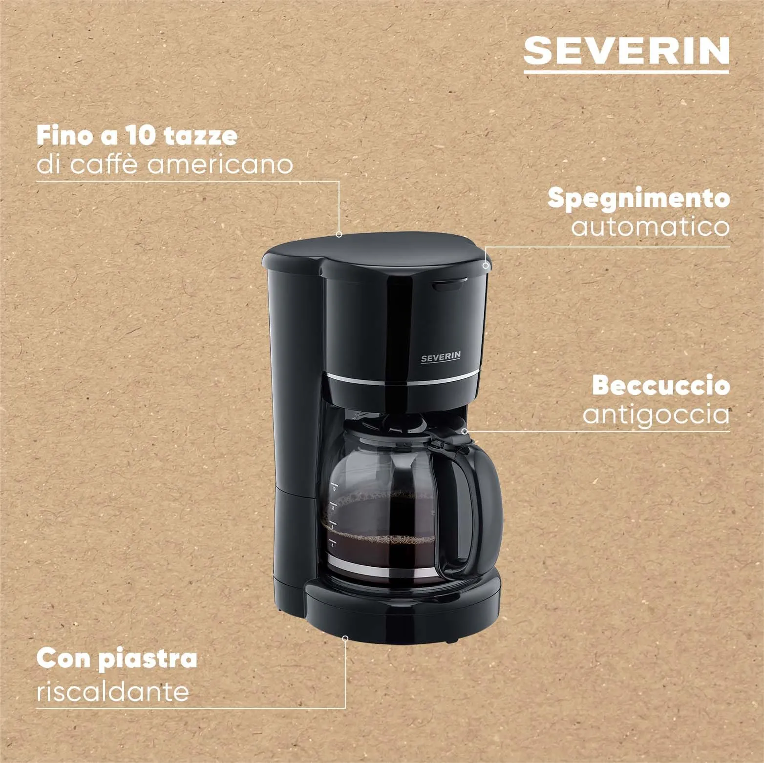 Severin Macchina Caffè Americano con Filtro Permanente, 10 Tazze, KA 4320 - immagine 3
