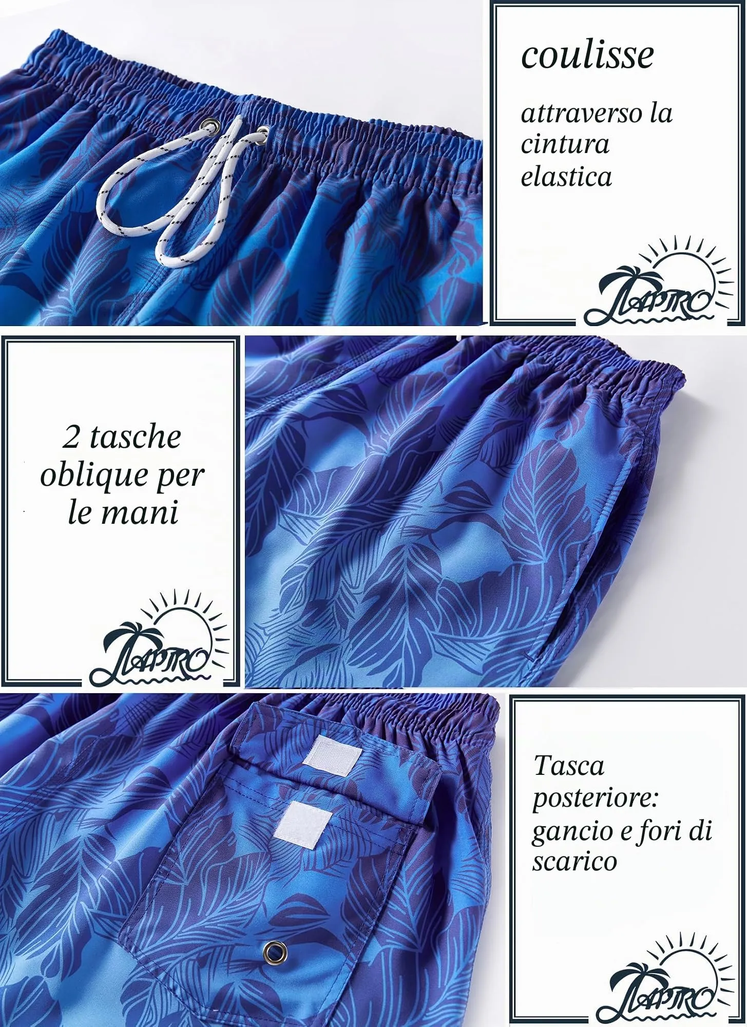 APTRO Pantaloncini da Bagno Uomo Stampa Hawaiana Blu Pallido MK269 L - immagine 3