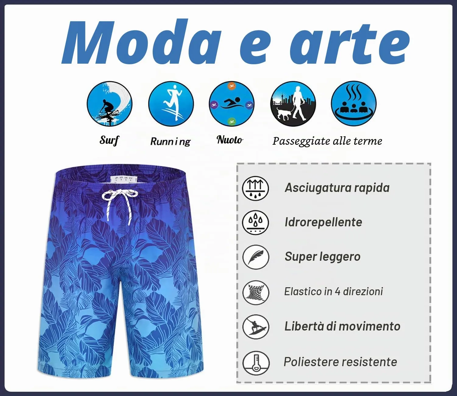 APTRO Pantaloncini da Bagno Uomo Stampa Hawaiana Blu Pallido MK269 L - immagine 8