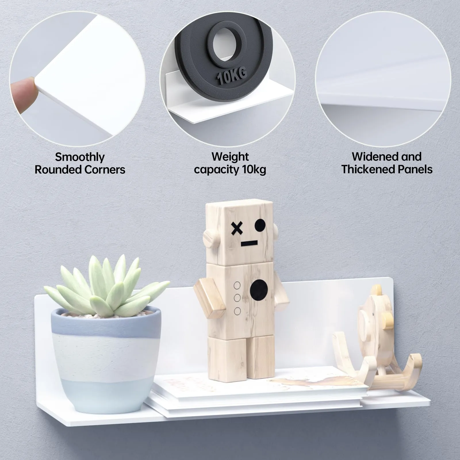 Toski Mensola da Parete in Acrilico Autoadesiva, Bianca, 30 cm - immagine 3