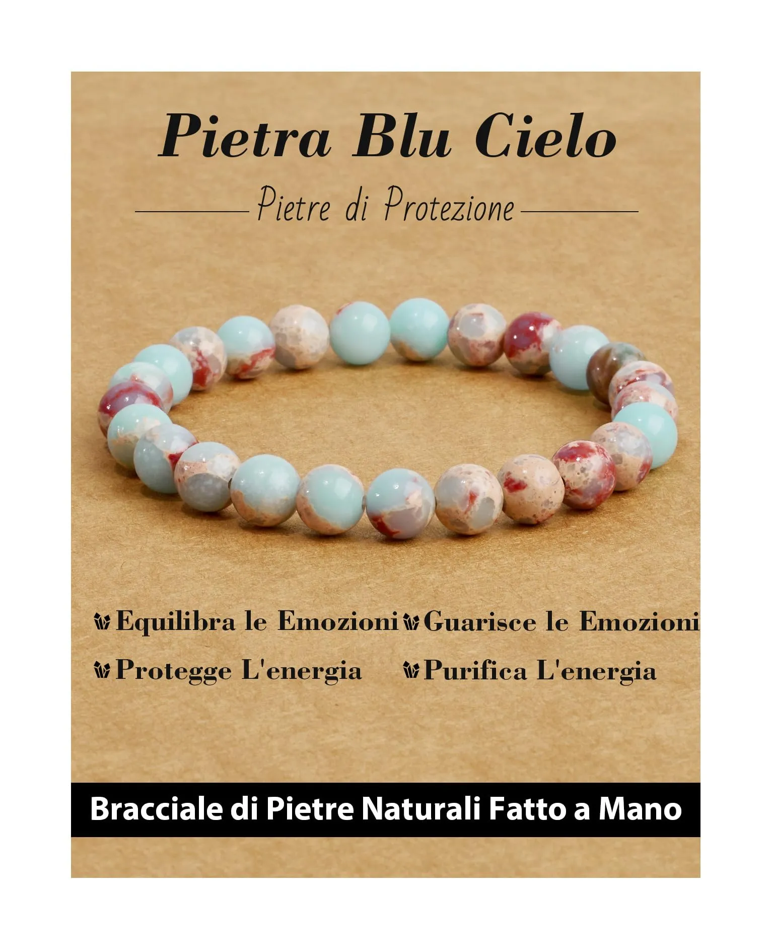 Landorilo Bracciale in Pietre Naturali Blu Cielo per Donna e Uomo - immagine 1