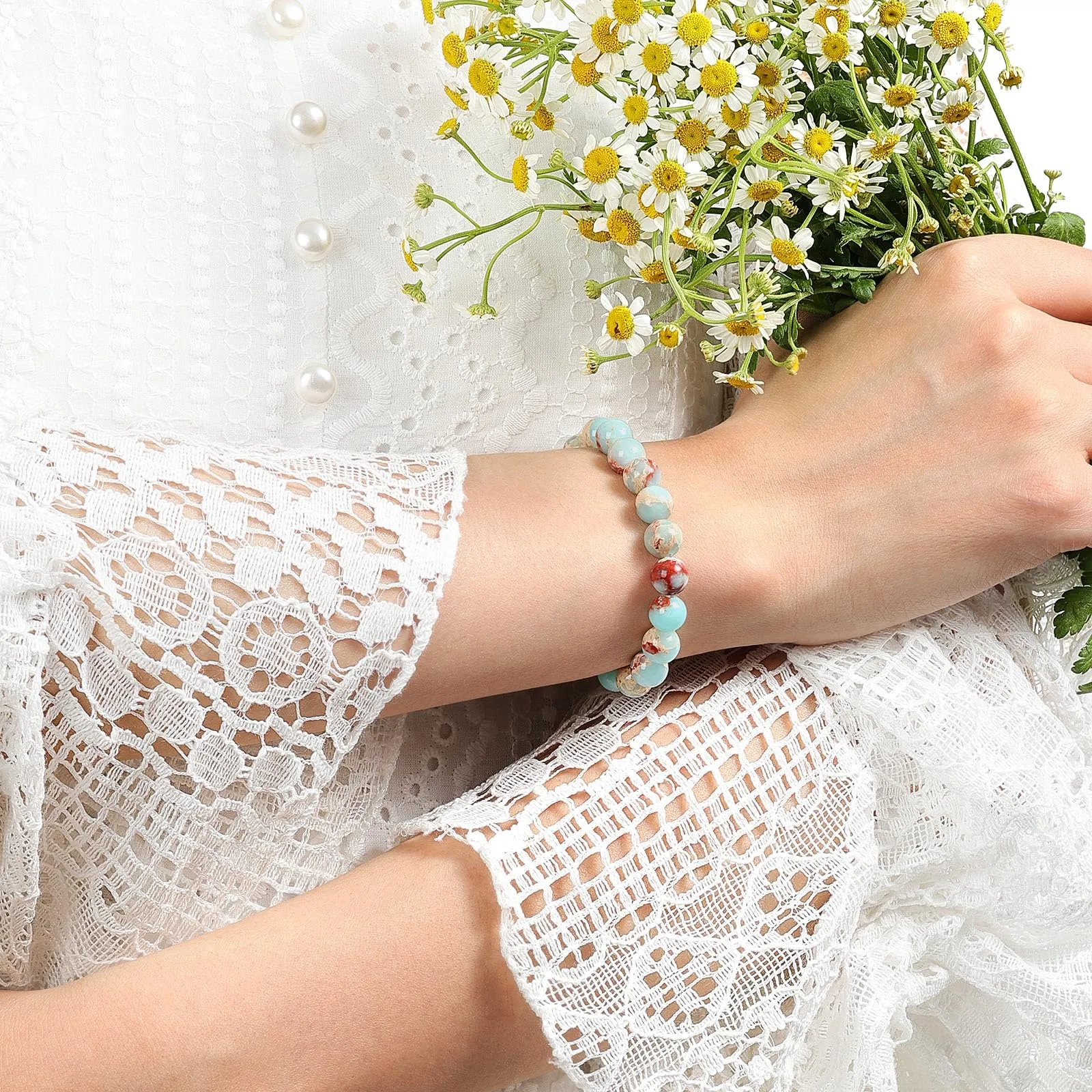 Landorilo Bracciale in Pietre Naturali Blu Cielo per Donna e Uomo - immagine 2