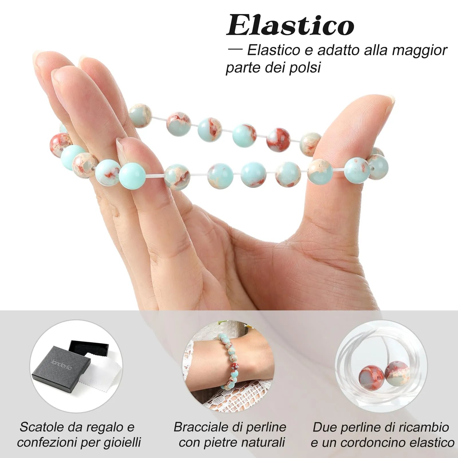 Landorilo Bracciale in Pietre Naturali Blu Cielo per Donna e Uomo - immagine 5