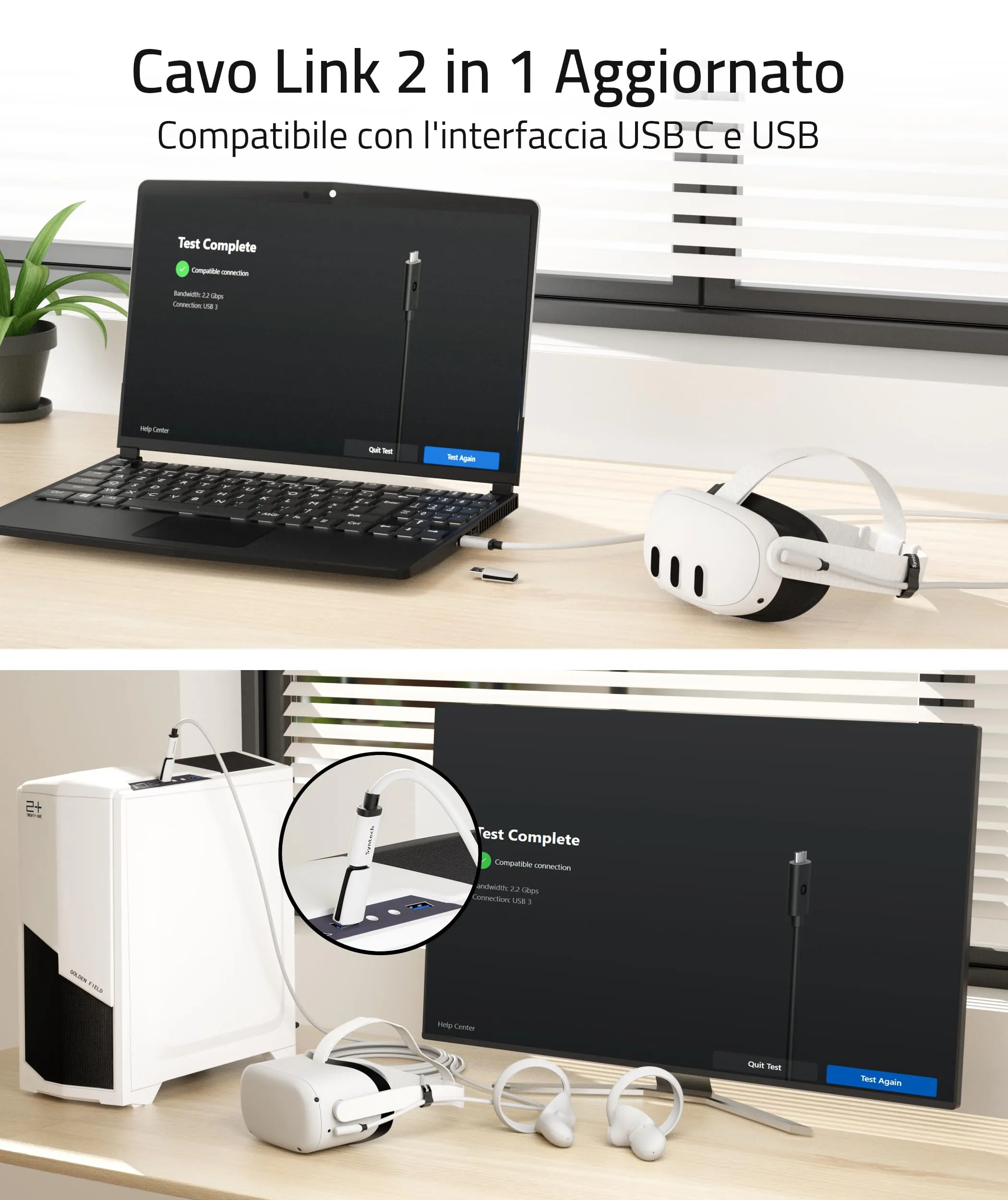 Syntech Cavo VR 5m per Meta Quest 3/3S/2 con Adattatore USB 3.0 - immagine 2