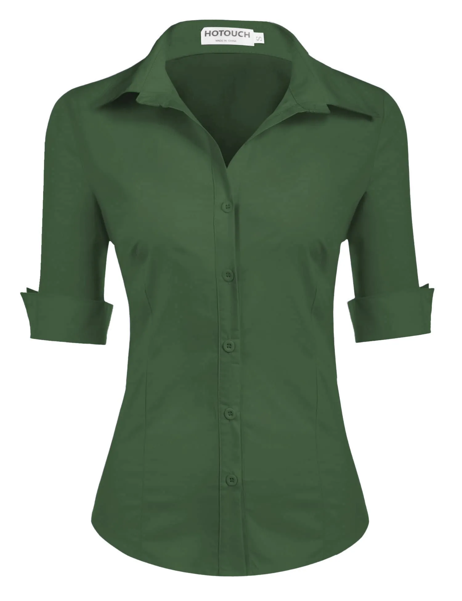 Hotouch Camicetta da Donna in Cotone, Manica a 3/4, Scollo a V, Slim Fit, Verde Scuro, XL - immagine 1