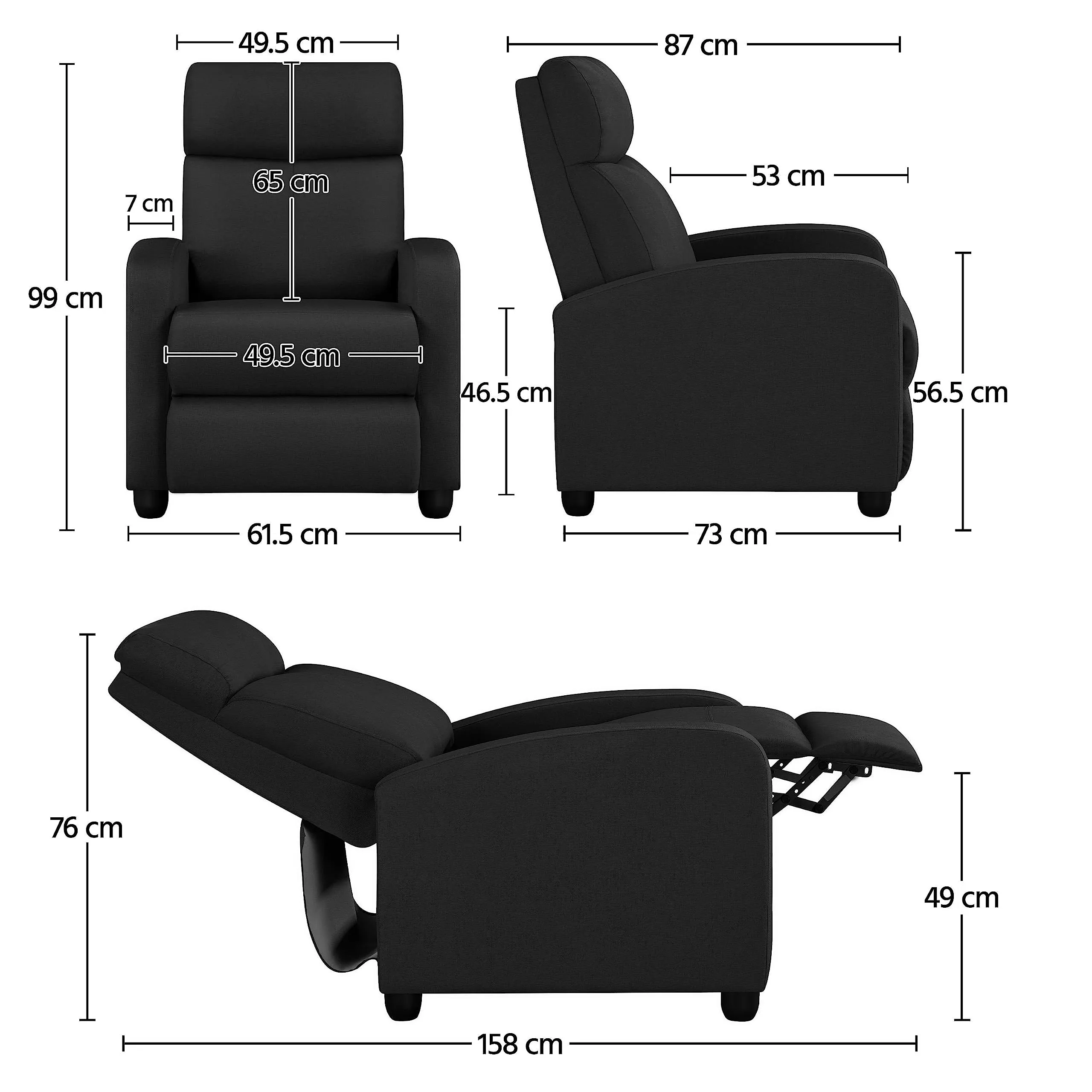 Yaheetech Poltrona Relax Reclinabile con Poggiapiedi, Nero - immagine 3