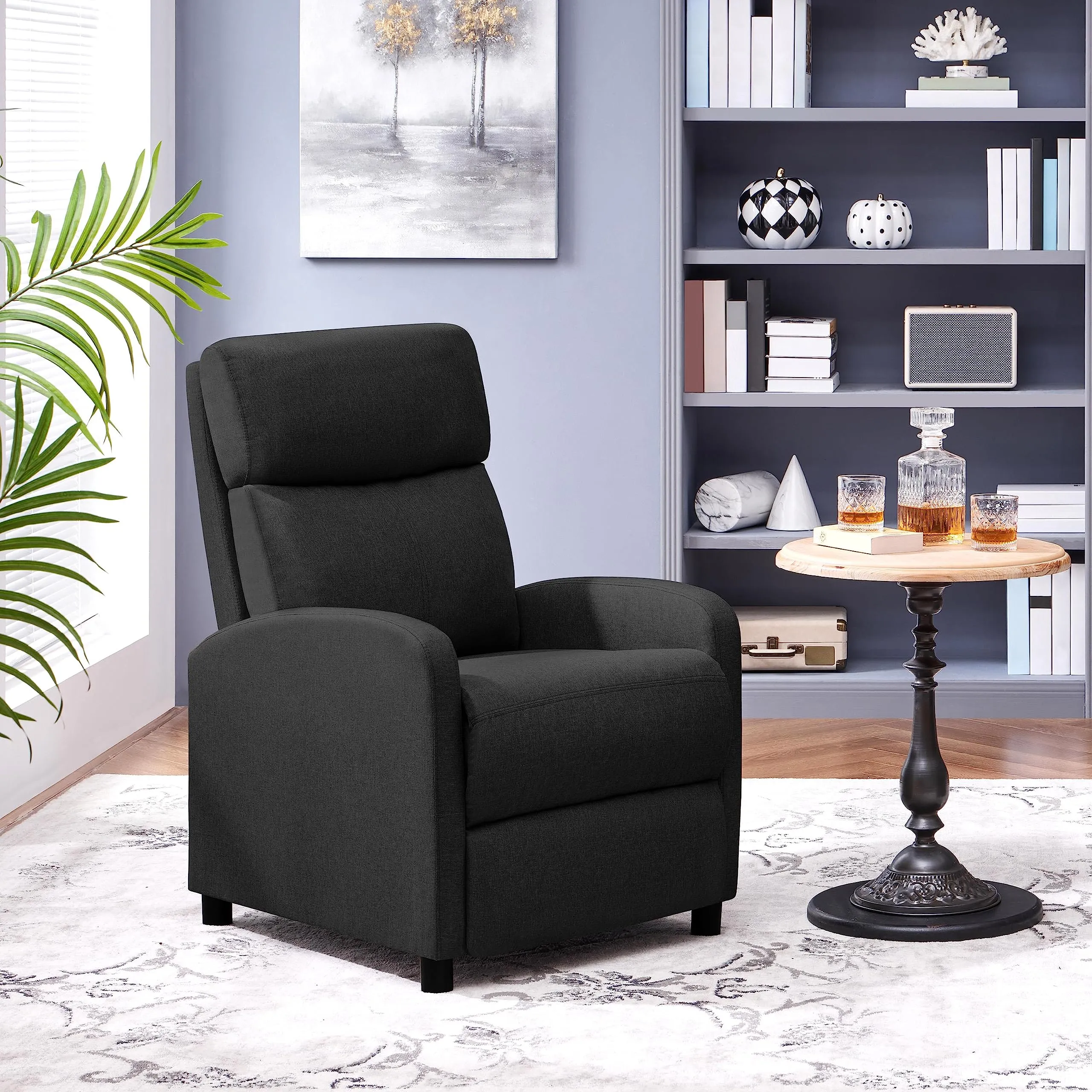 Yaheetech Poltrona Relax Reclinabile con Poggiapiedi, Nero - immagine 7