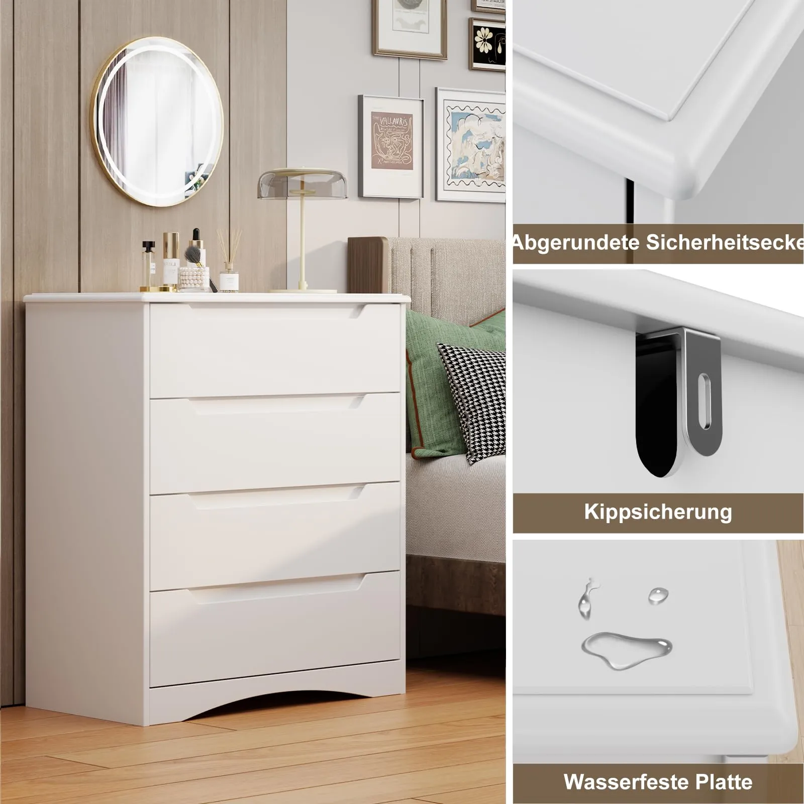 Bealife Cassettiera 4 Cassetti, Mobile Contenitore 82x41x71 cm, Bianco - immagine 5
