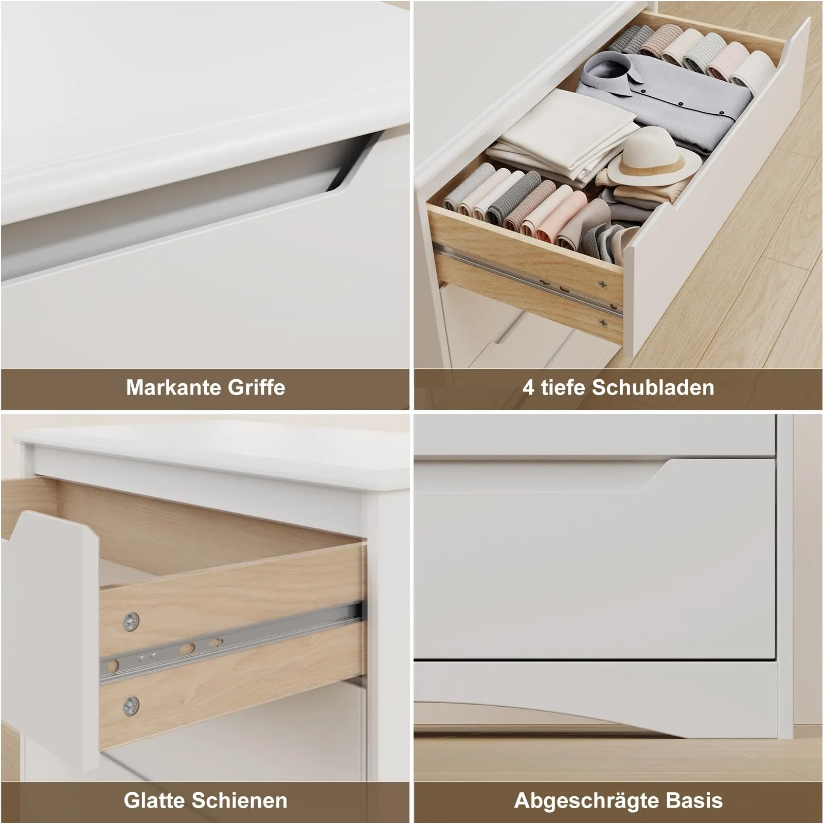 Bealife Cassettiera 4 Cassetti, Mobile Contenitore 82x41x71 cm, Bianco - immagine 6