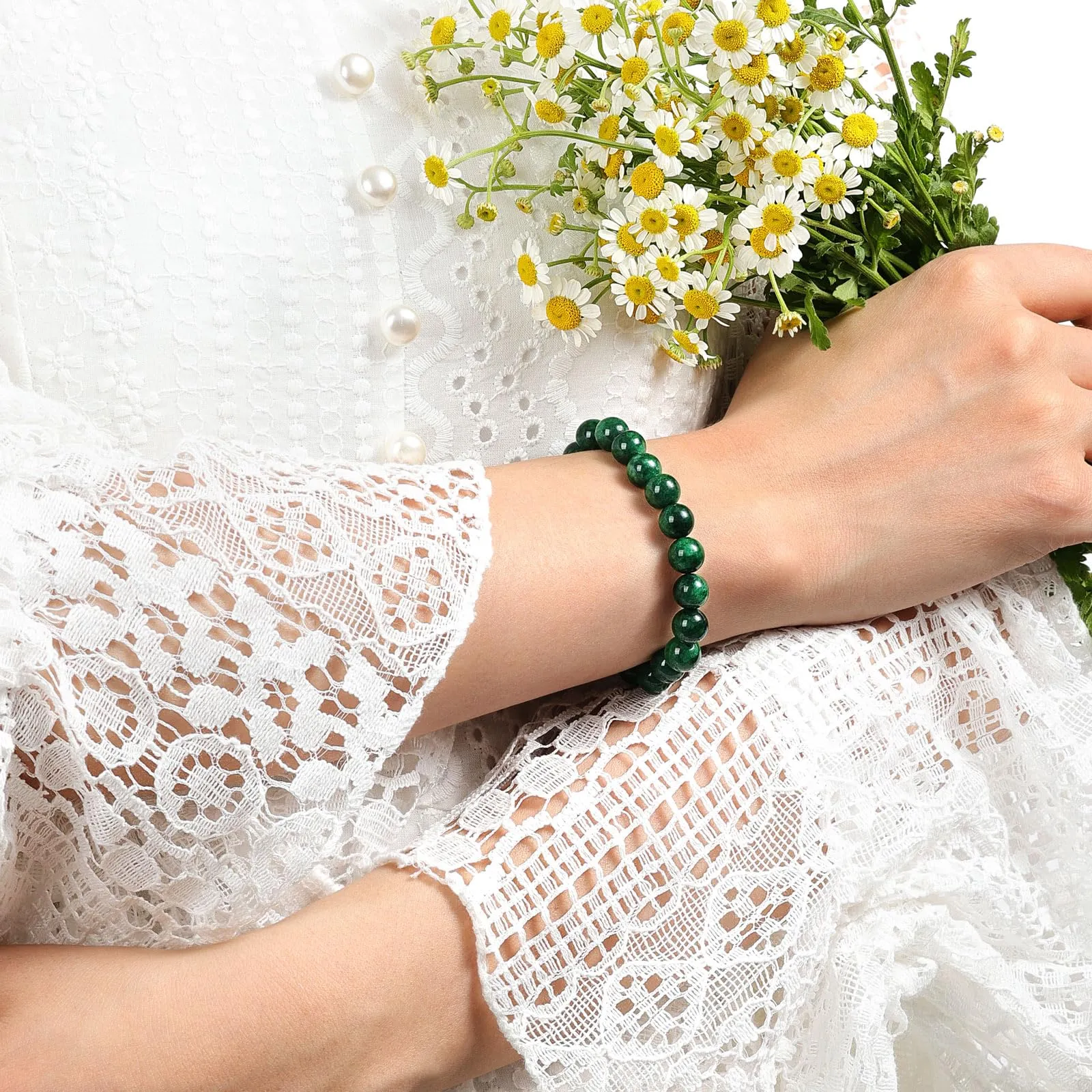 Landorilo Bracciale in Calcedonio Verde per Donna e Uomo, 190mm - immagine 2