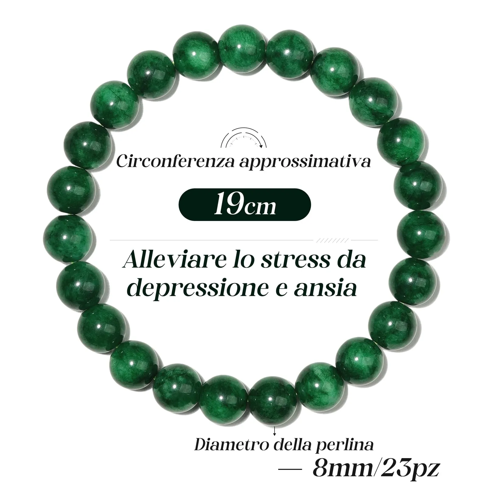 Landorilo Bracciale in Calcedonio Verde per Donna e Uomo, 190mm - immagine 4