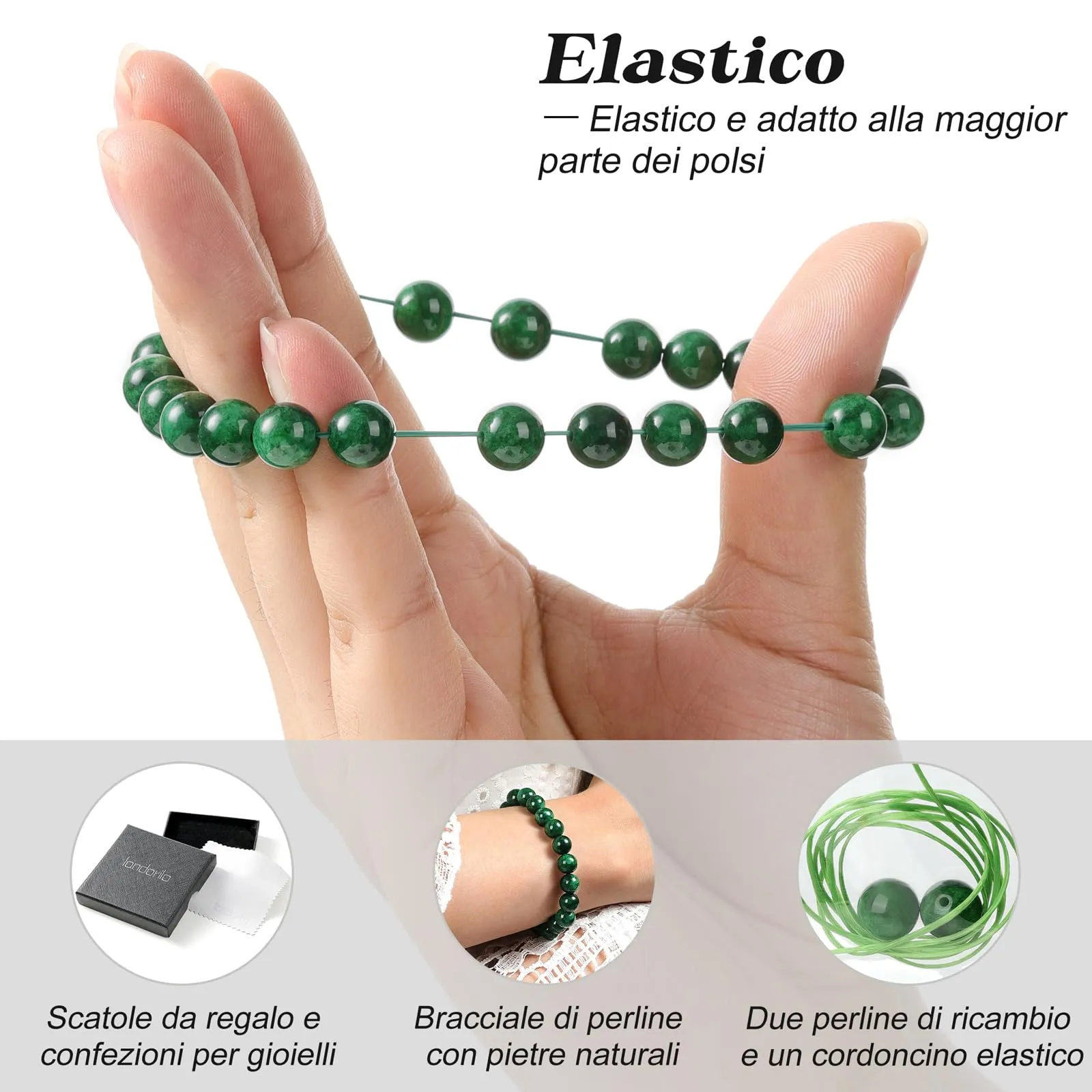Landorilo Bracciale in Calcedonio Verde per Donna e Uomo, 190mm - immagine 5