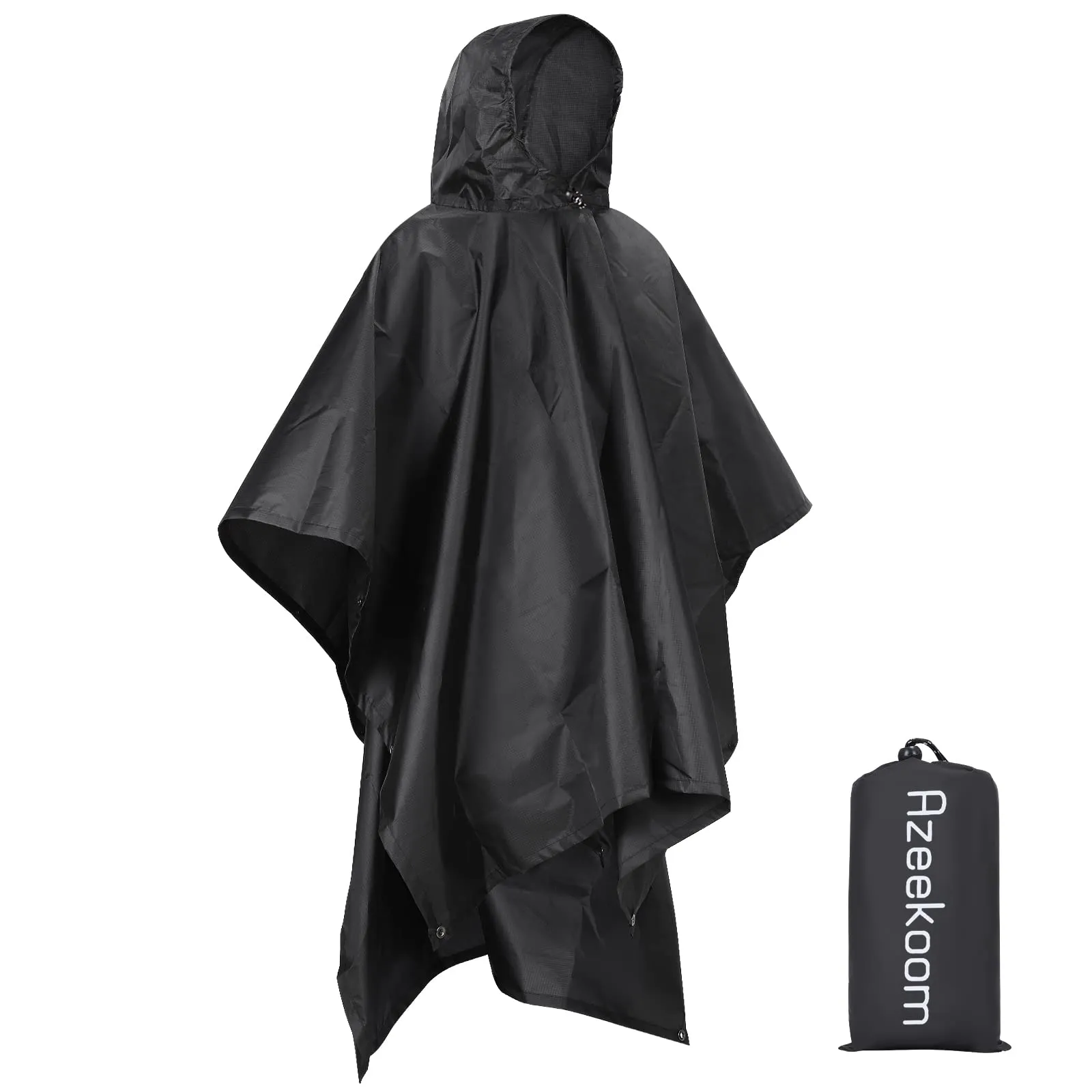 Azeekoom Poncho Impermeabile Multifunzionale con Cappuccio per Uomo e Donna, Nero - immagine 1