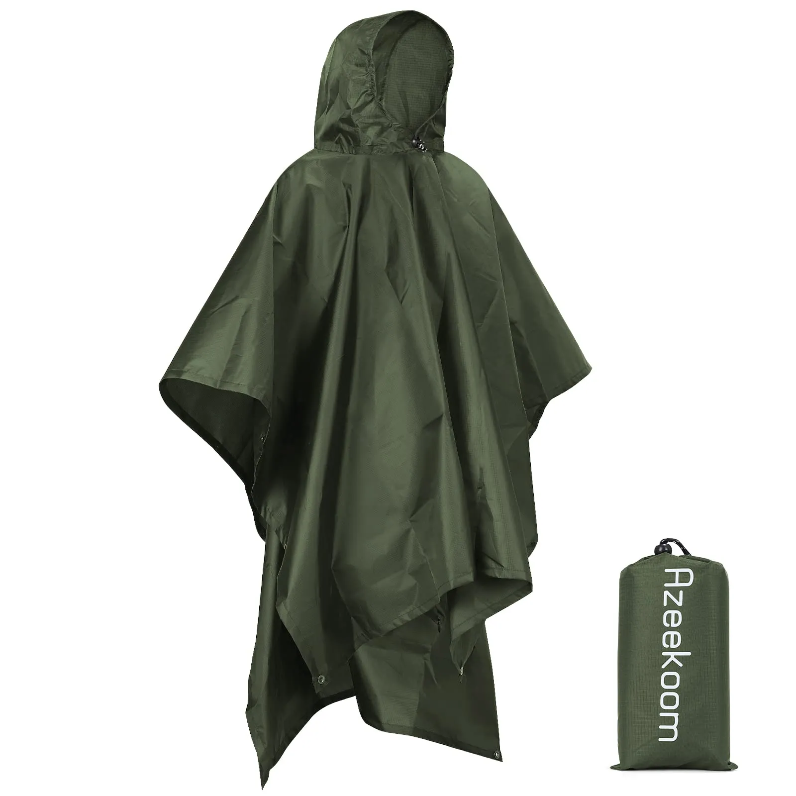 Azeekoom Poncho Impermeabile Multifunzionale con Cappuccio per Uomo e Donna (Verde) - immagine 1