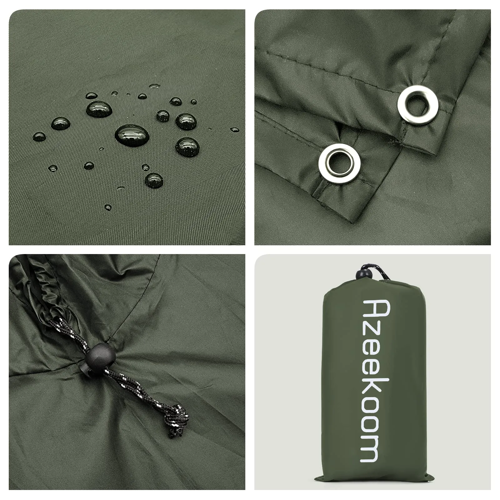 Azeekoom Poncho Impermeabile Multifunzionale con Cappuccio per Uomo e Donna (Verde) - immagine 2