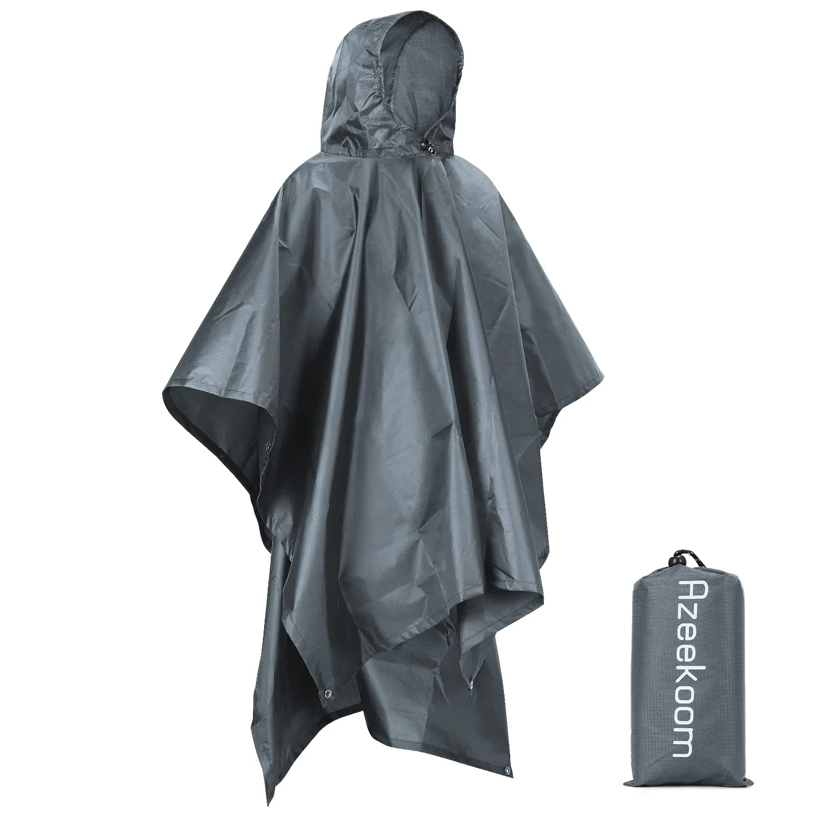 Azeekoom Poncho Impermeabile Multifunzionale con Cappuccio per Uomo e Donna (Grigio) - immagine 1