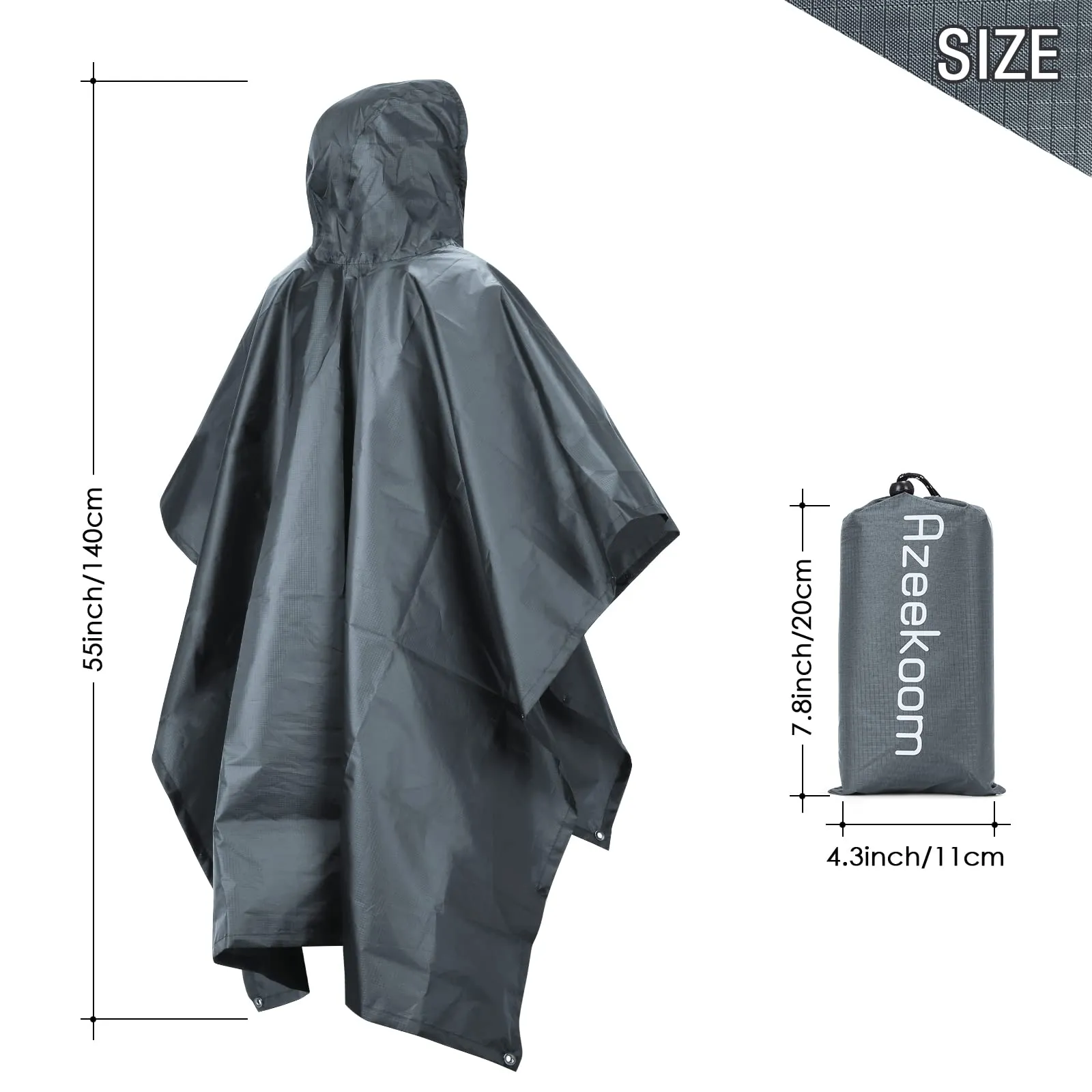 Azeekoom Poncho Impermeabile Multifunzionale con Cappuccio per Uomo e Donna (Grigio) - immagine 6
