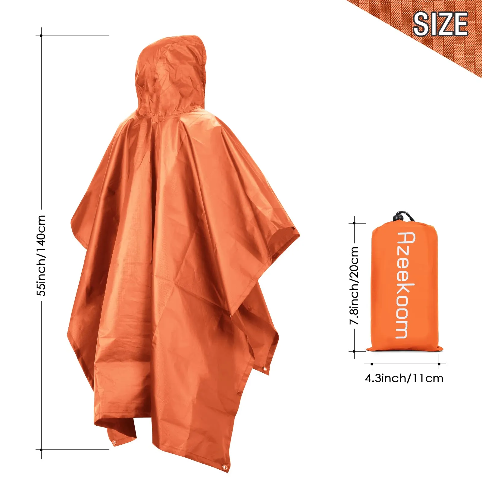 Azeekoom Poncho Impermeabile Multifunzionale con Cappuccio per Uomo e Donna, Arancia - immagine 6