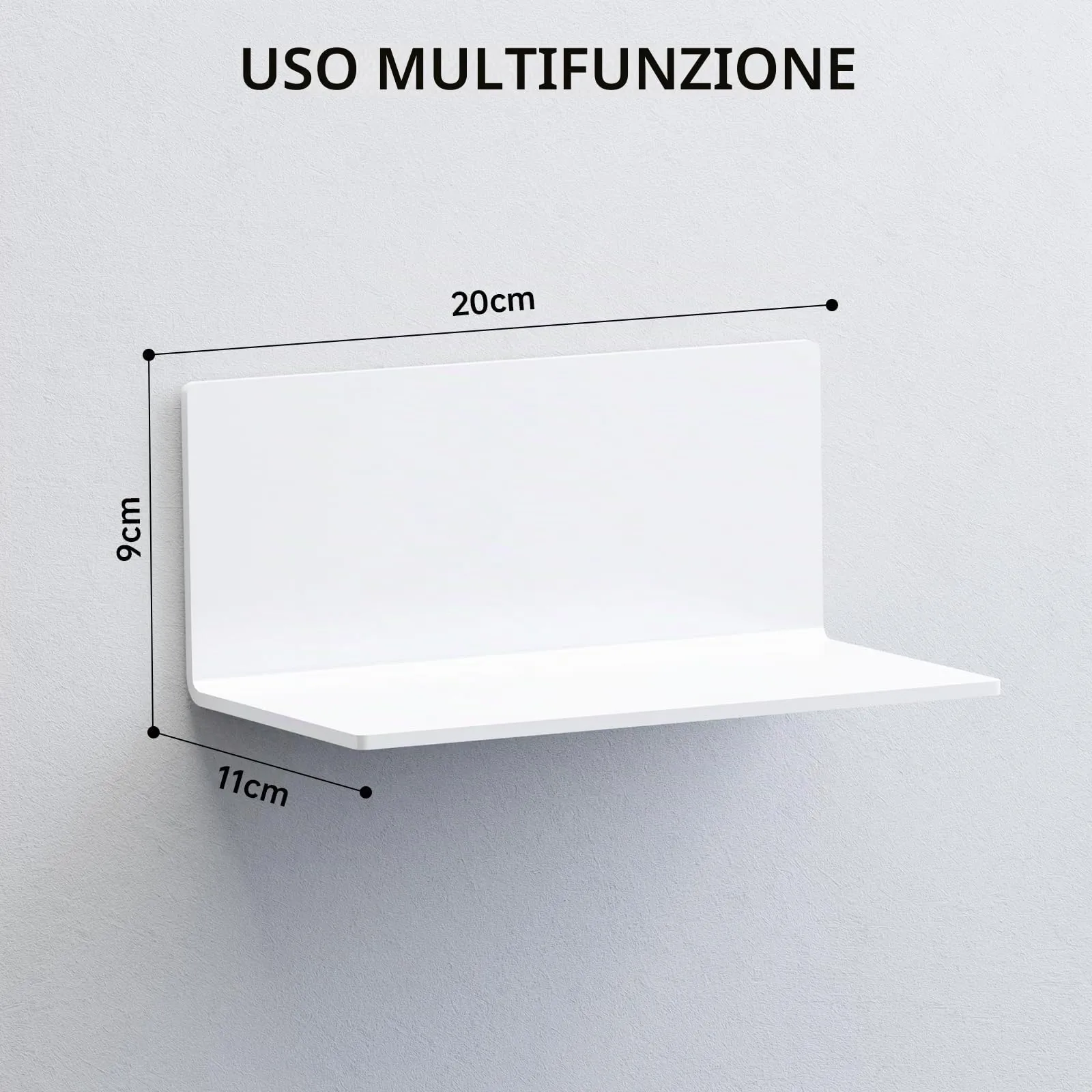 Toski Mensola da Parete in Acrilico Autoadesiva Bianca, 20 cm - immagine 2
