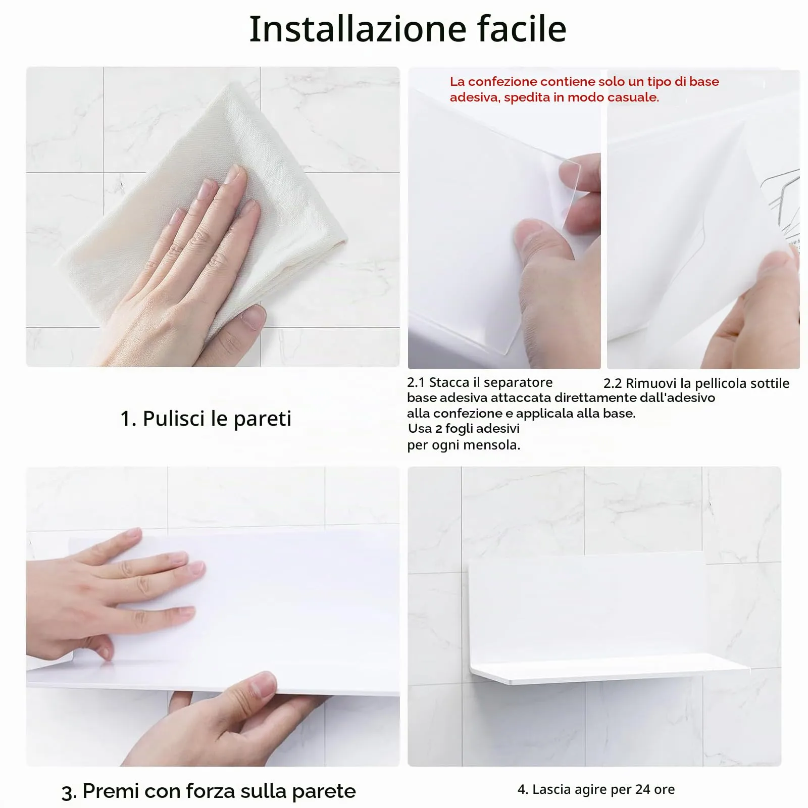 Toski Mensola da Parete in Acrilico Autoadesiva Bianca, 20 cm - immagine 6