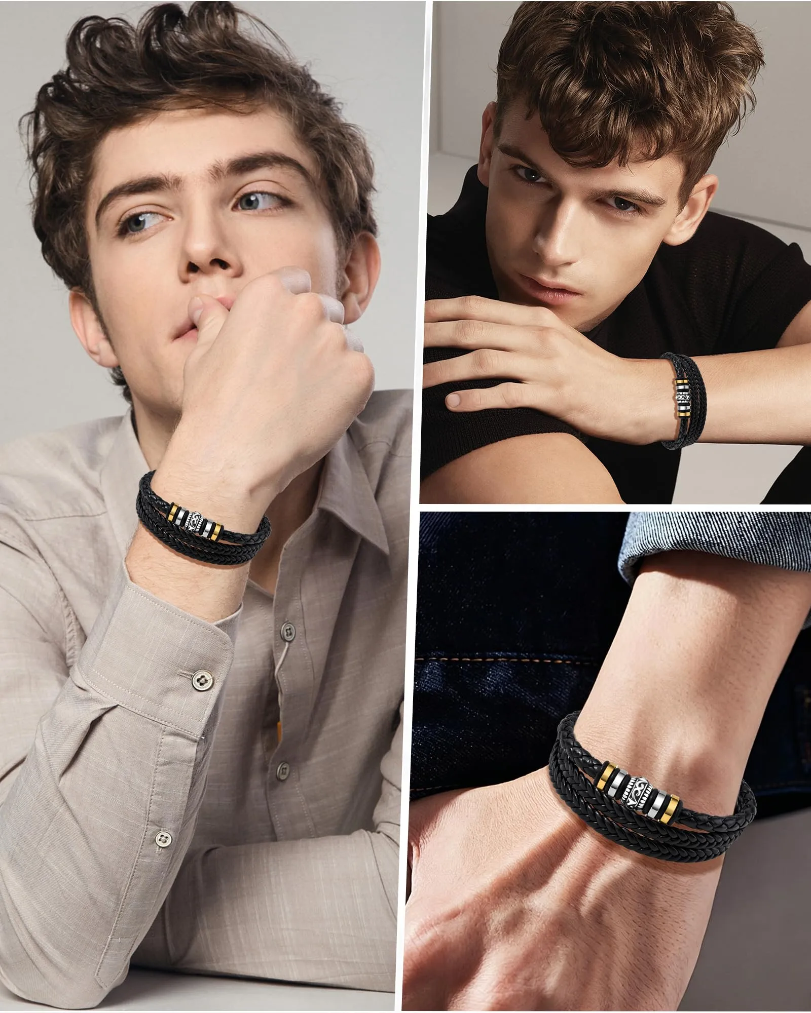 Cheerslife Bracciale Uomo in Pelle Intrecciata e Acciaio Inossidabile per Laurea - immagine 5