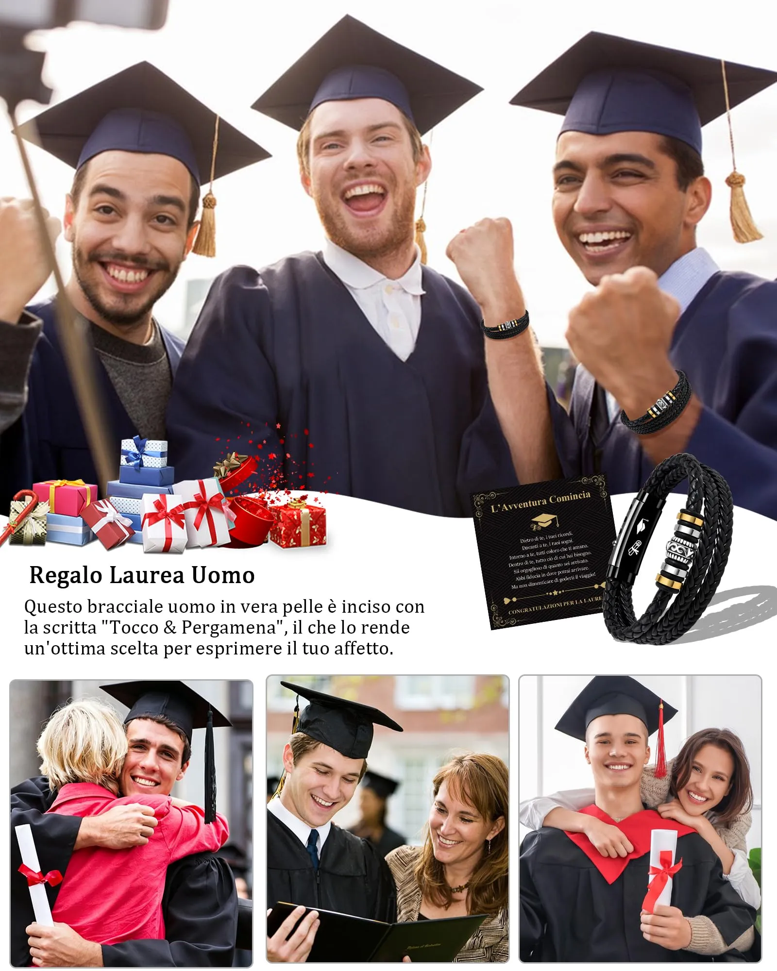 Cheerslife Bracciale Uomo in Pelle Intrecciata e Acciaio Inossidabile per Laurea - immagine 6