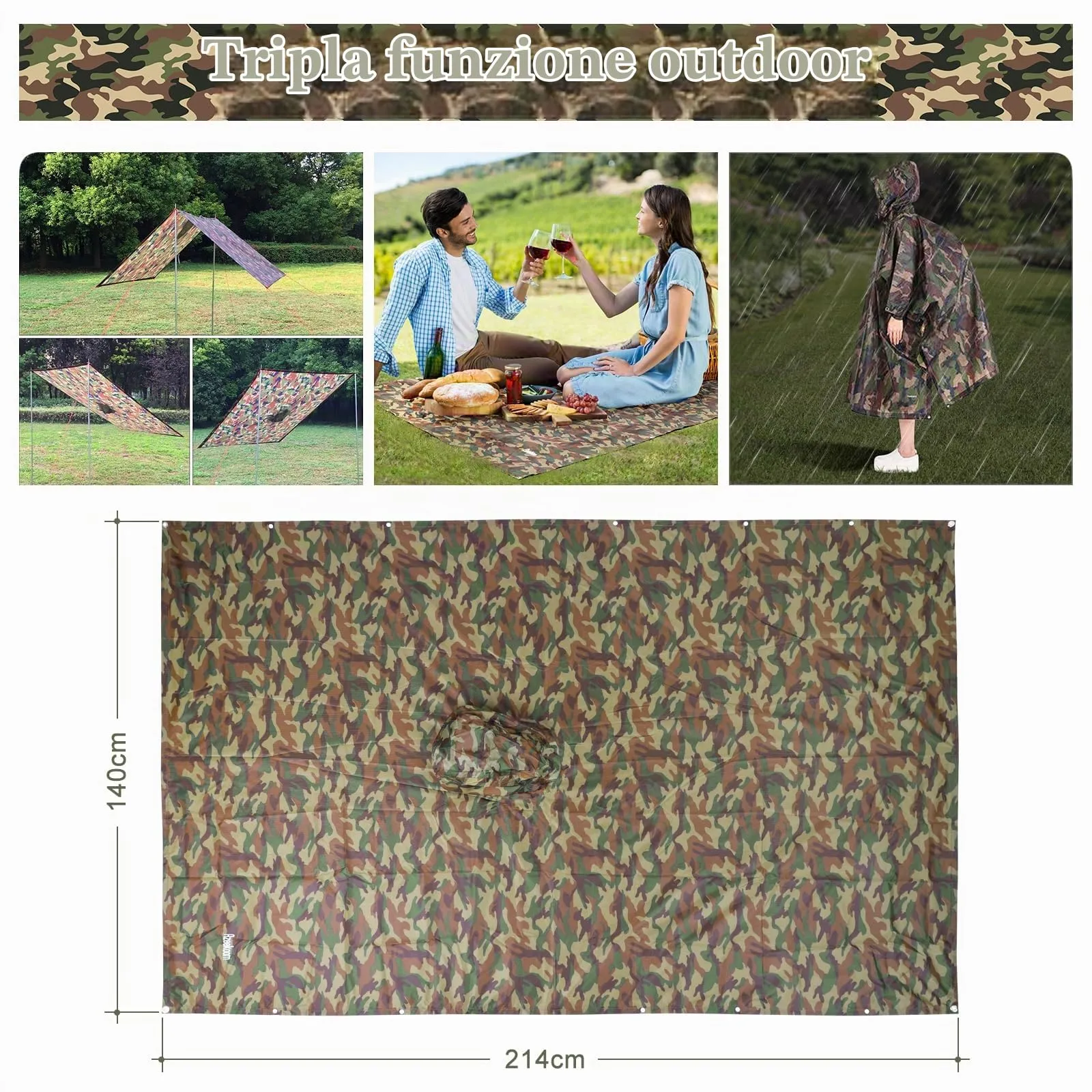 Azeekoom Poncho Impermeabile Multifunzionale con Cappuccio per Uomo e Donna - immagine 3