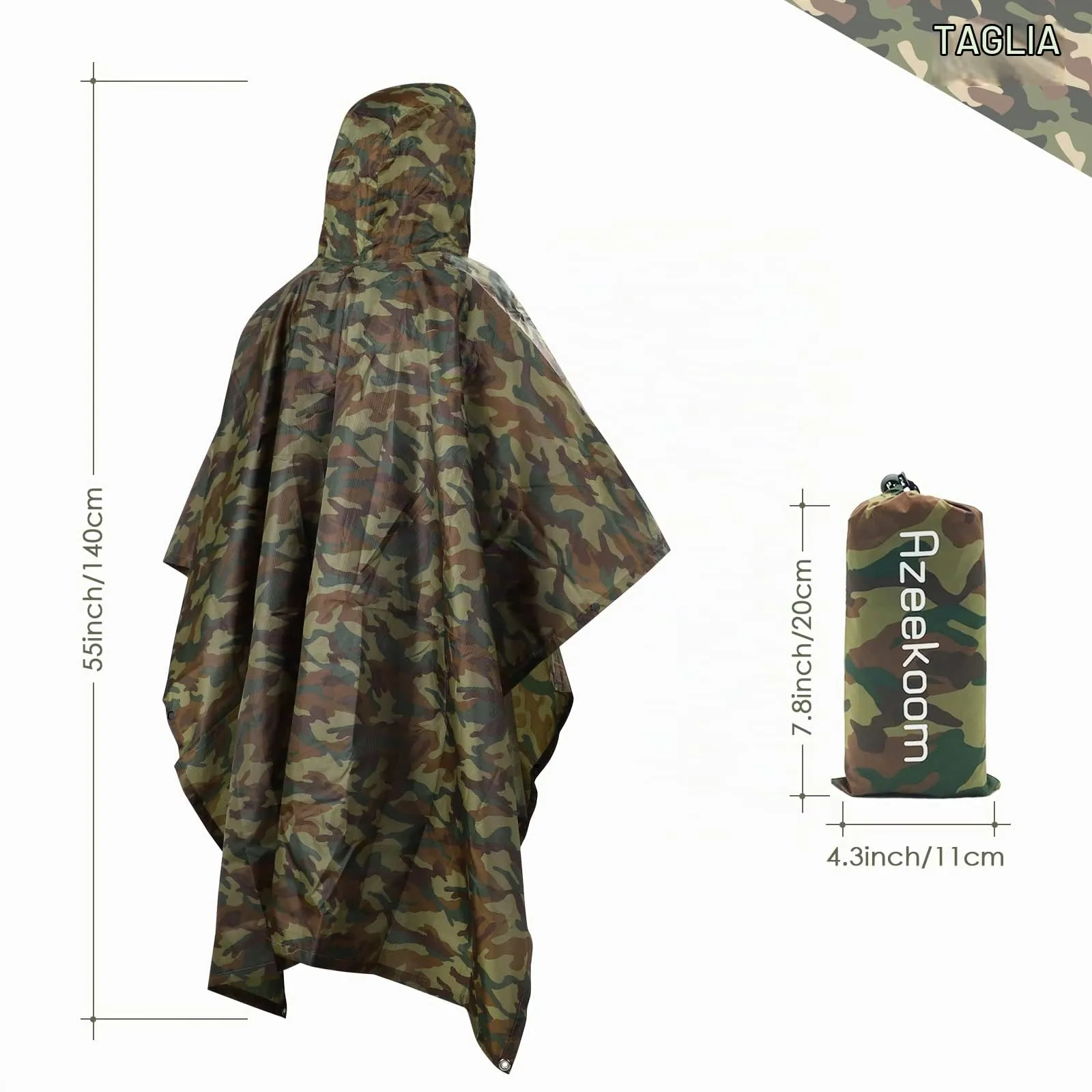 Azeekoom Poncho Impermeabile Multifunzionale con Cappuccio per Uomo e Donna - immagine 6