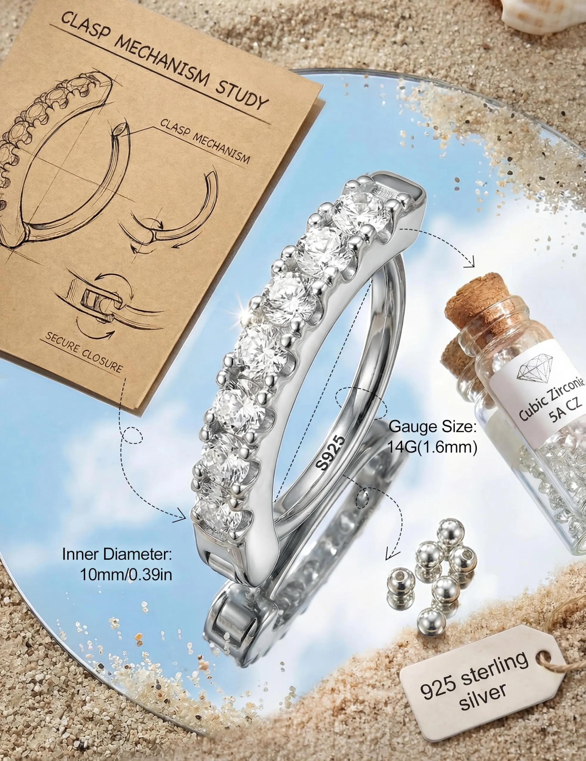KRFY Anelli per Ombelico Donna 14G Argento 925 con Cubic Zirconia Paved Reverse Cerchio Piercing Pancia - immagine 2