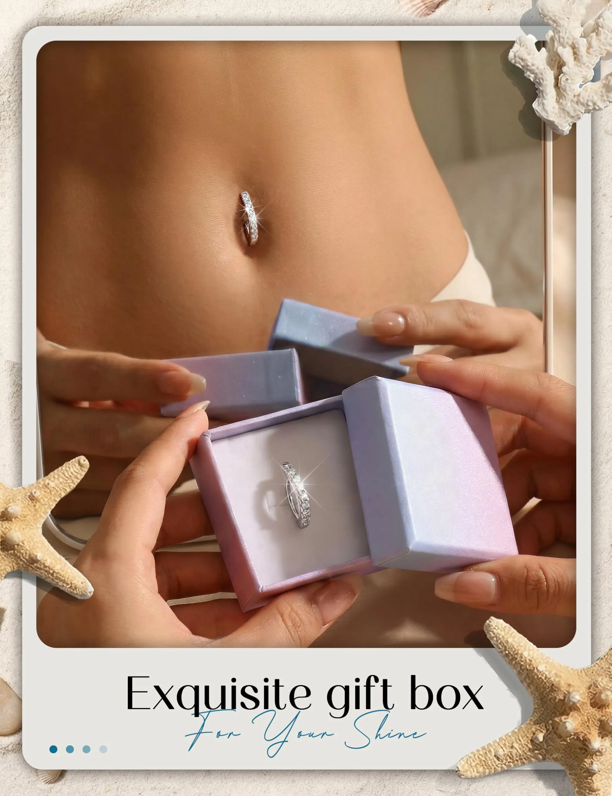 KRFY Anelli per Ombelico Donna 14G Argento 925 con Cubic Zirconia Paved Reverse Cerchio Piercing Pancia - immagine 3