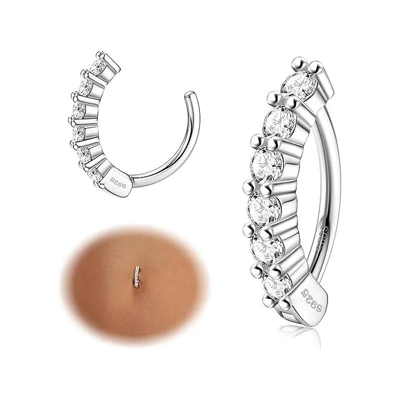 KRFY Anello per Ombelico 14G in Argento 925 e Zirconia Cubica, Chiusura Clicker - immagine 1