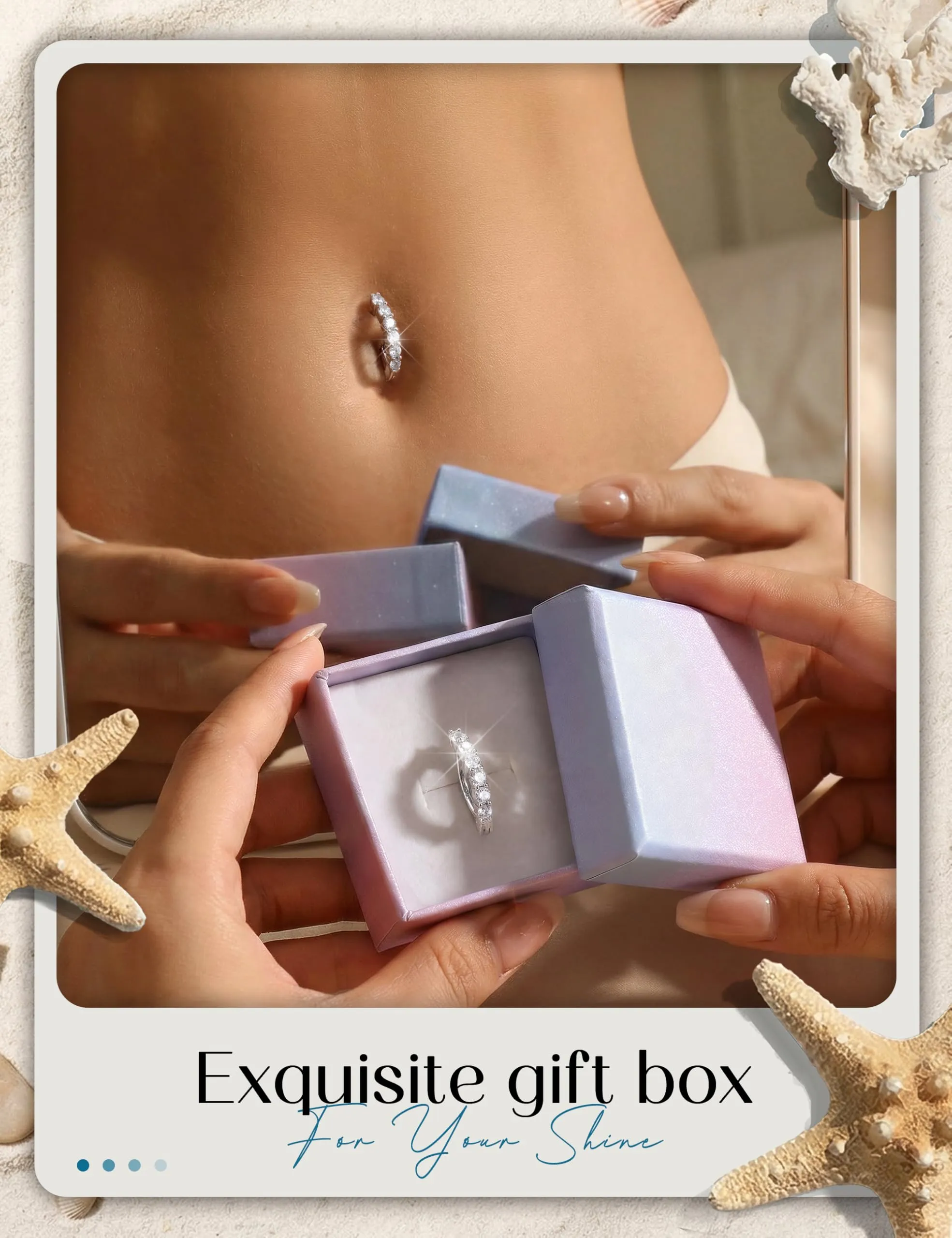 KRFY Anello per Ombelico 14G in Argento 925 e Zirconia Cubica, Chiusura Clicker - immagine 3