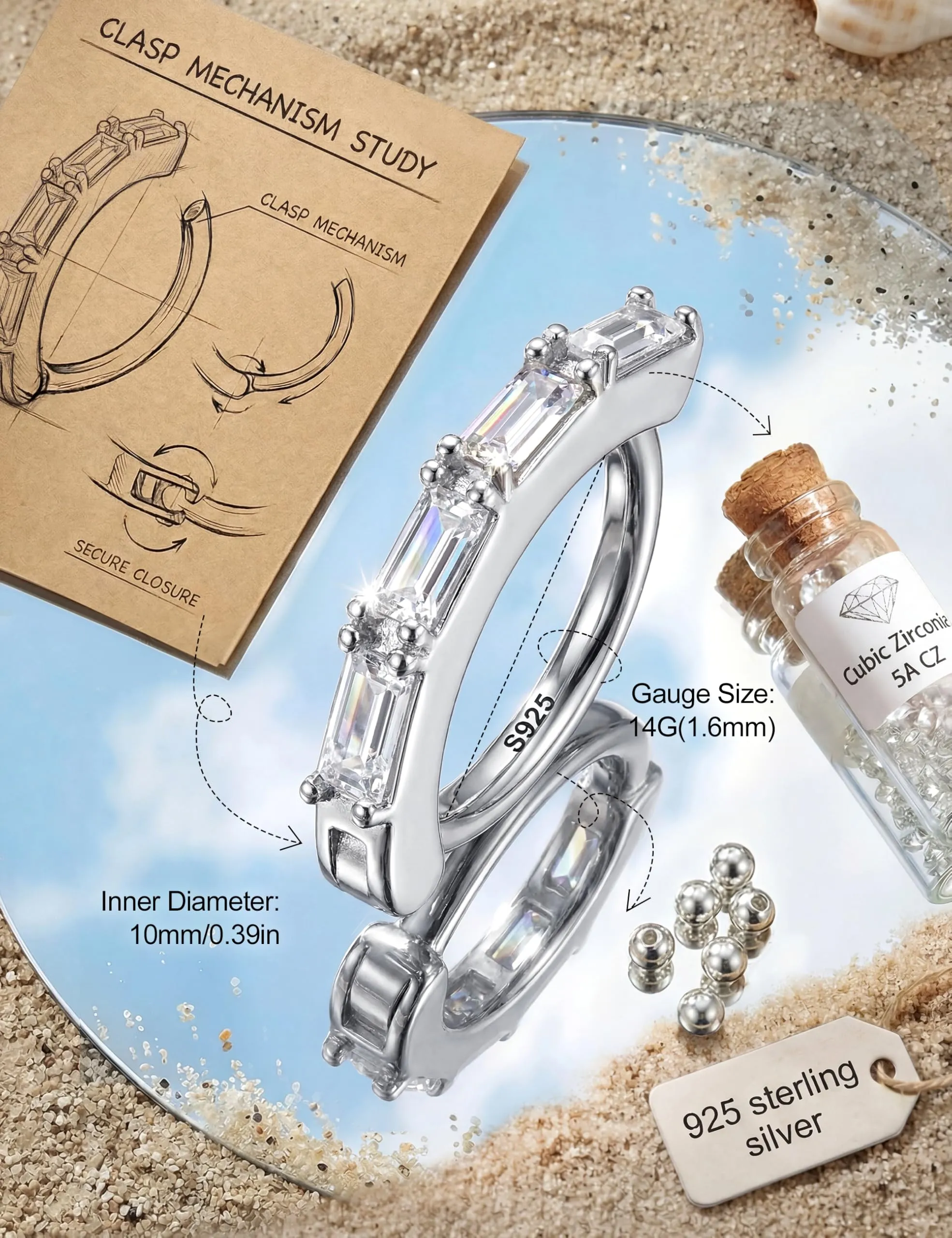 KRFY Anelli per Ombelico Donna 14G in Argento 925 con Zirconia Cubica Paved Reverse Cerchio - immagine 2