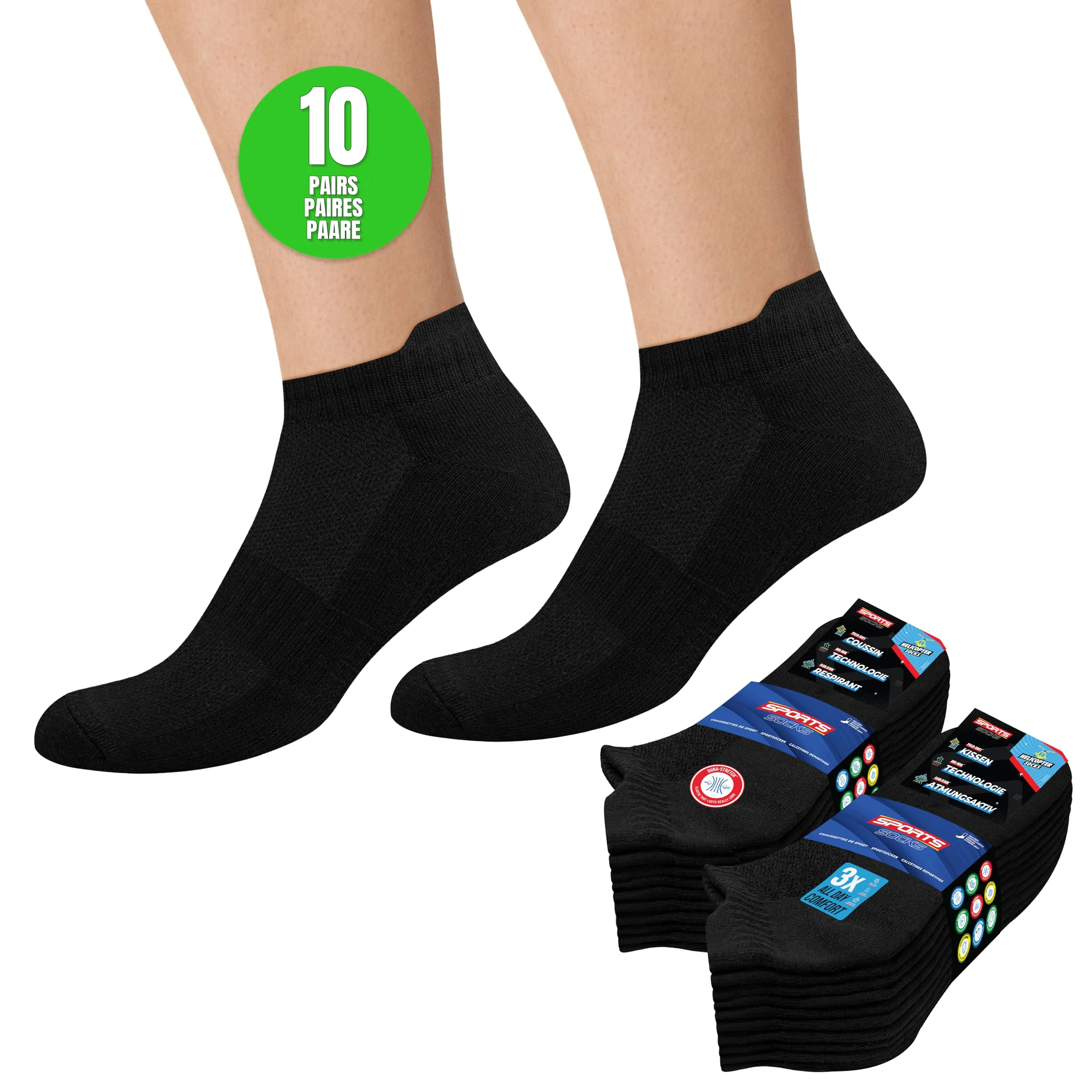 SOXCO Calzini Corti in Spugna Sportivi per Uomo e Donna, 10 Paia, EU 35-38, Nero - immagine 1