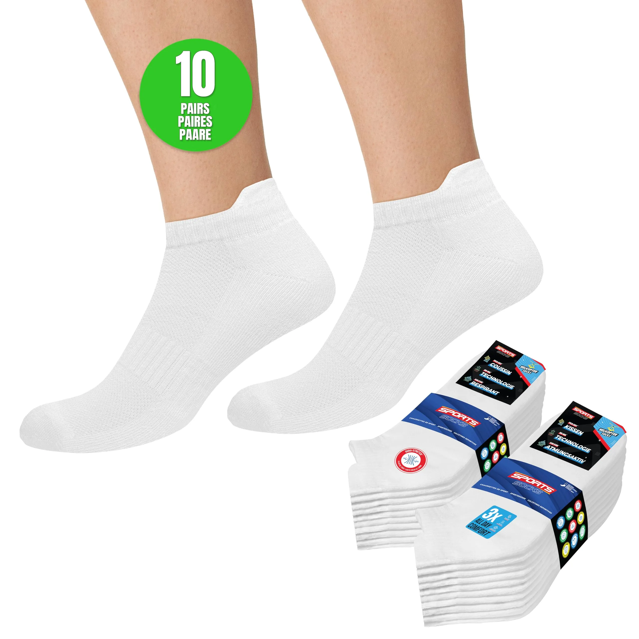 SOXCO Calzini Corti in Spugna Sportivi per Uomo e Donna, 10 Paia, EU 35-38, Bianco - immagine 1